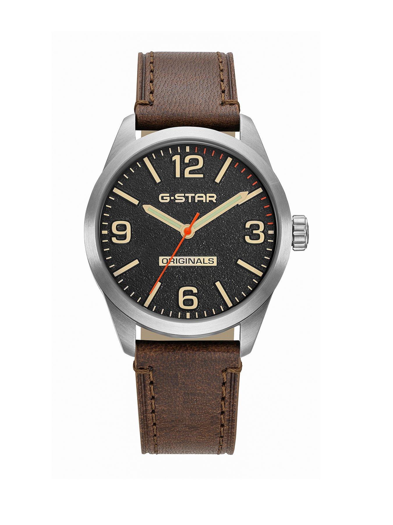 G-Star Originals Stainless Steel Case, Leather Strap Watch