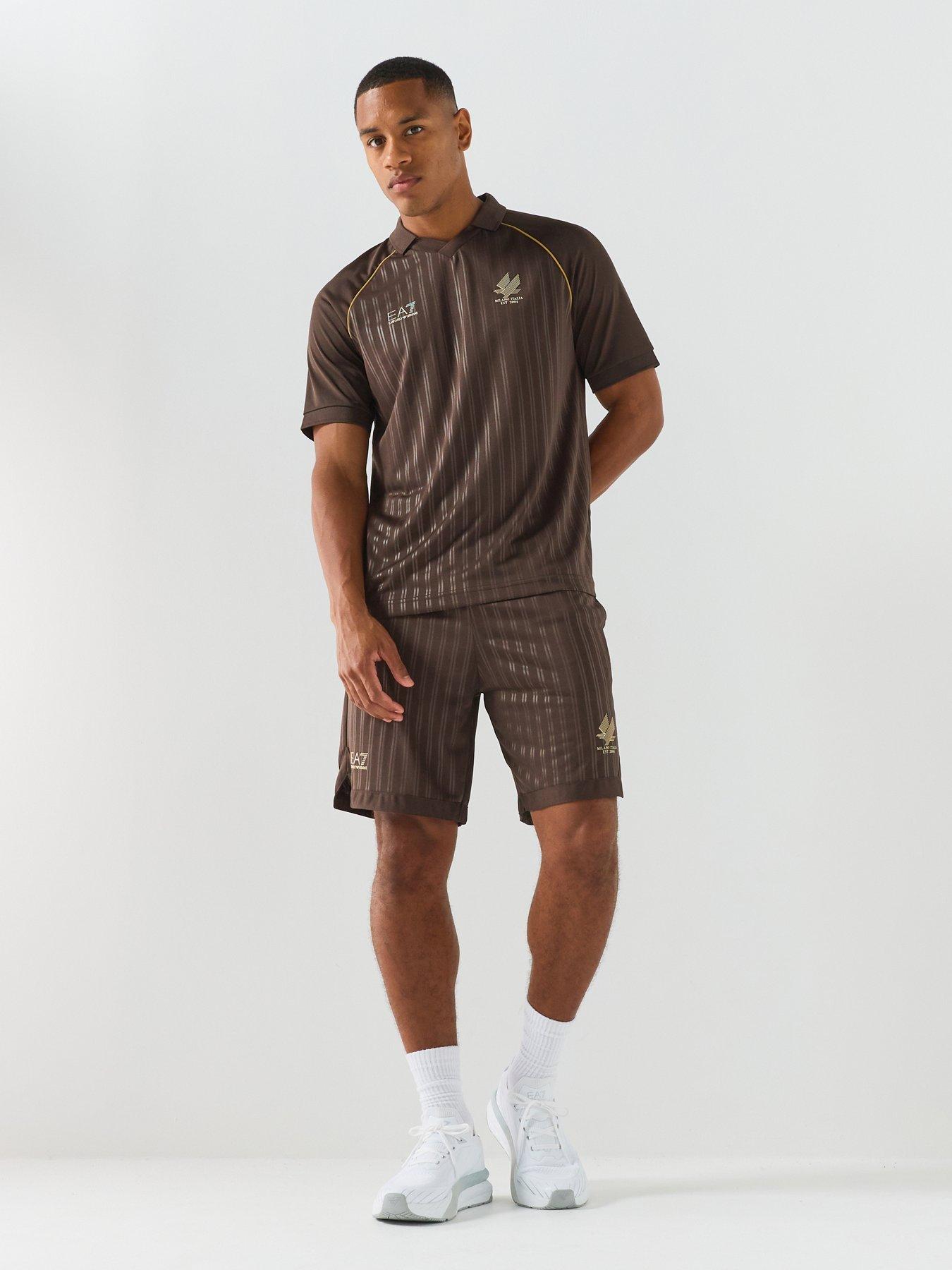 EA7 Emporio Armani Train Soccer Polo & Shorts Set, Brown, Size M, Men