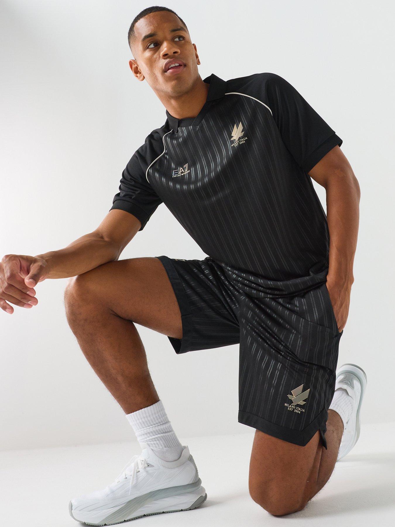 EA7 Emporio Armani Train Soccer Polo & Shorts Set, Black, Size M, Men