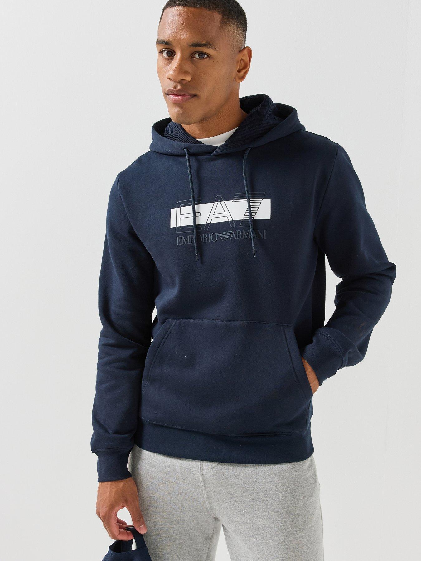 Image 1 of 4 of EA7 Emporio Armani Mens Train Visibility Logo Print Overhead Hoodie - Navy