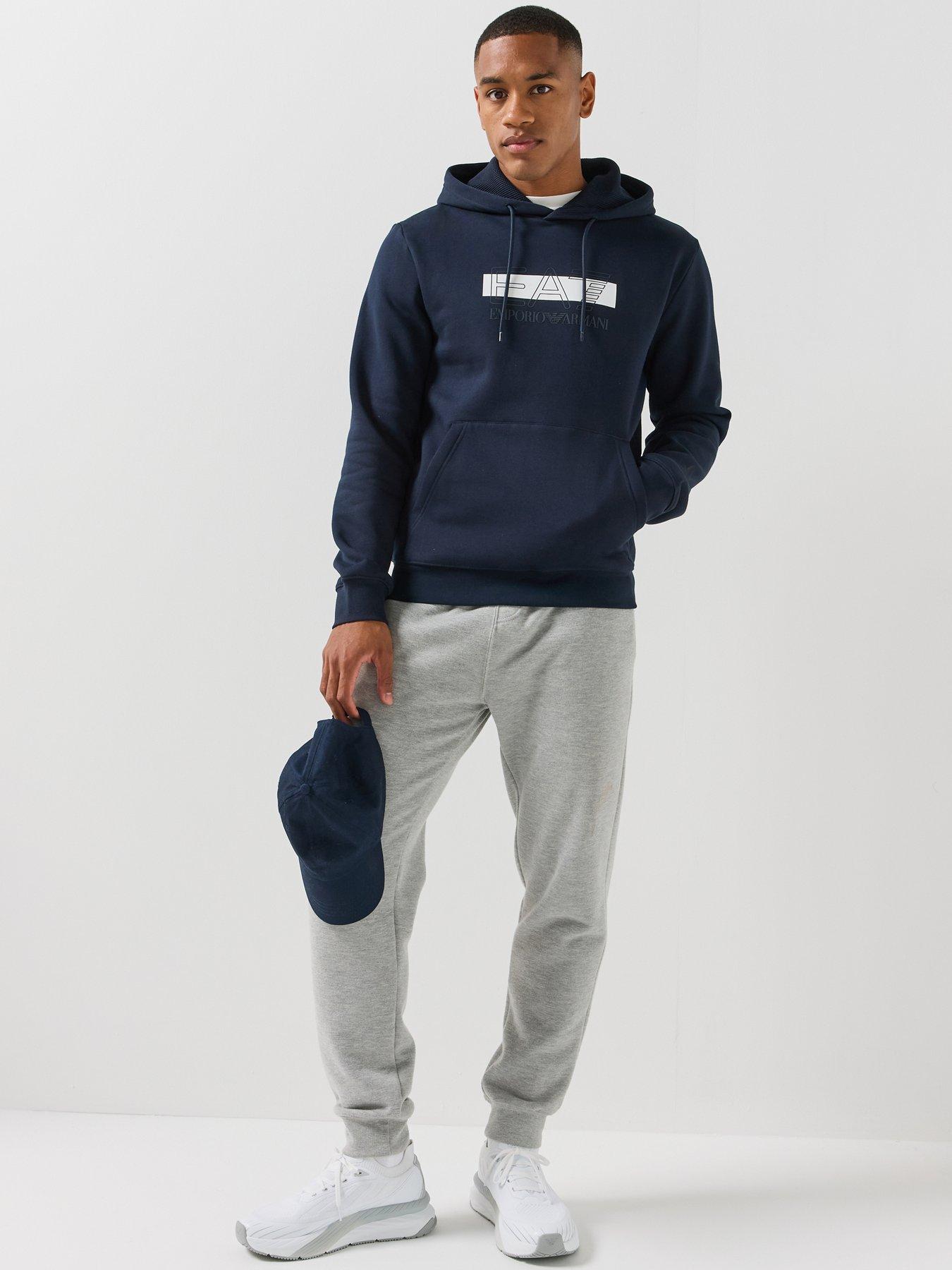 Image 3 of 4 of EA7 Emporio Armani Mens Train Visibility Logo Print Overhead Hoodie - Navy
