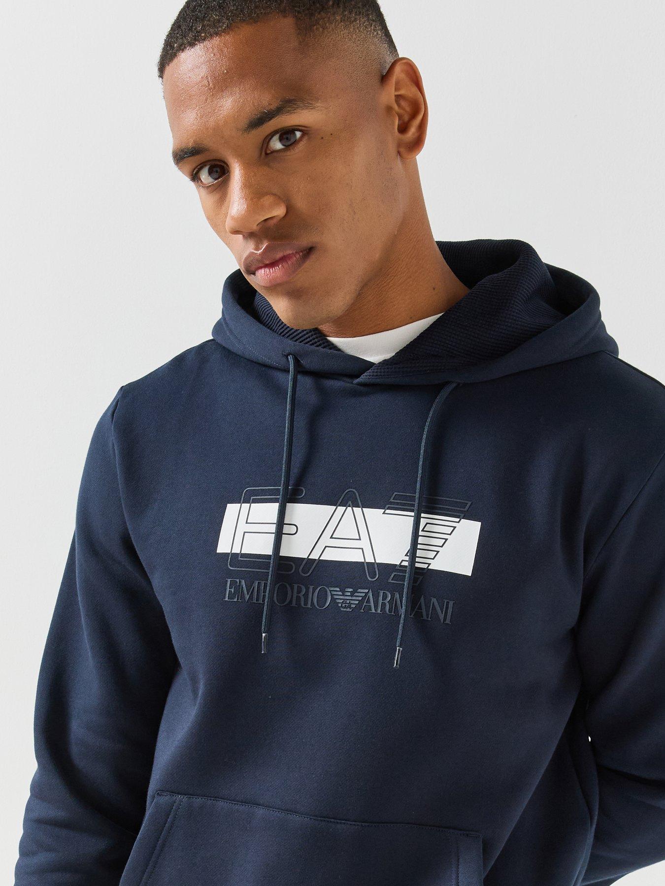 Image 4 of 4 of EA7 Emporio Armani Mens Train Visibility Logo Print Overhead Hoodie - Navy