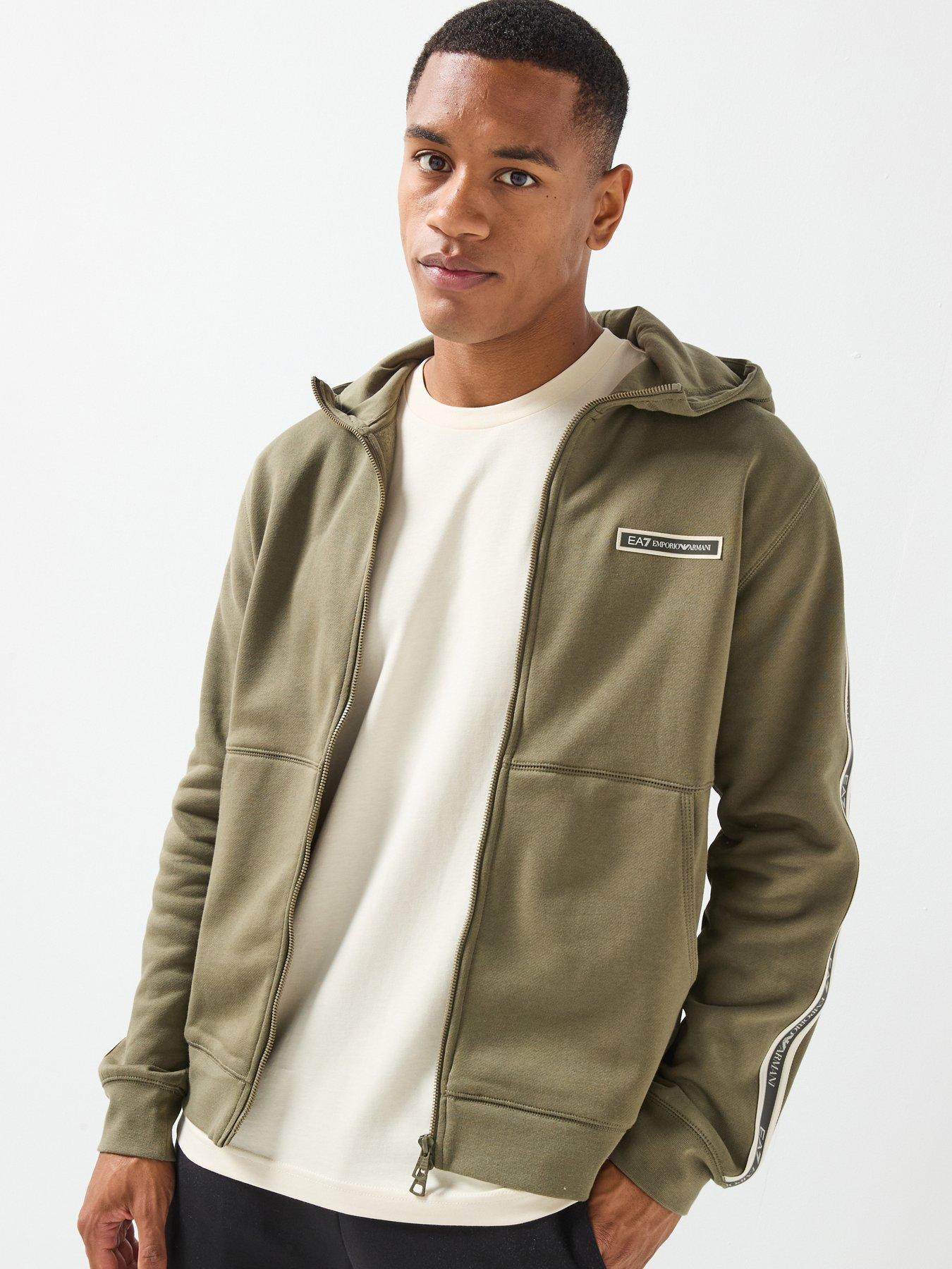 EA7 Emporio Armani Train Logo Tape Full Zip Hoodie, Green, Size M, Men