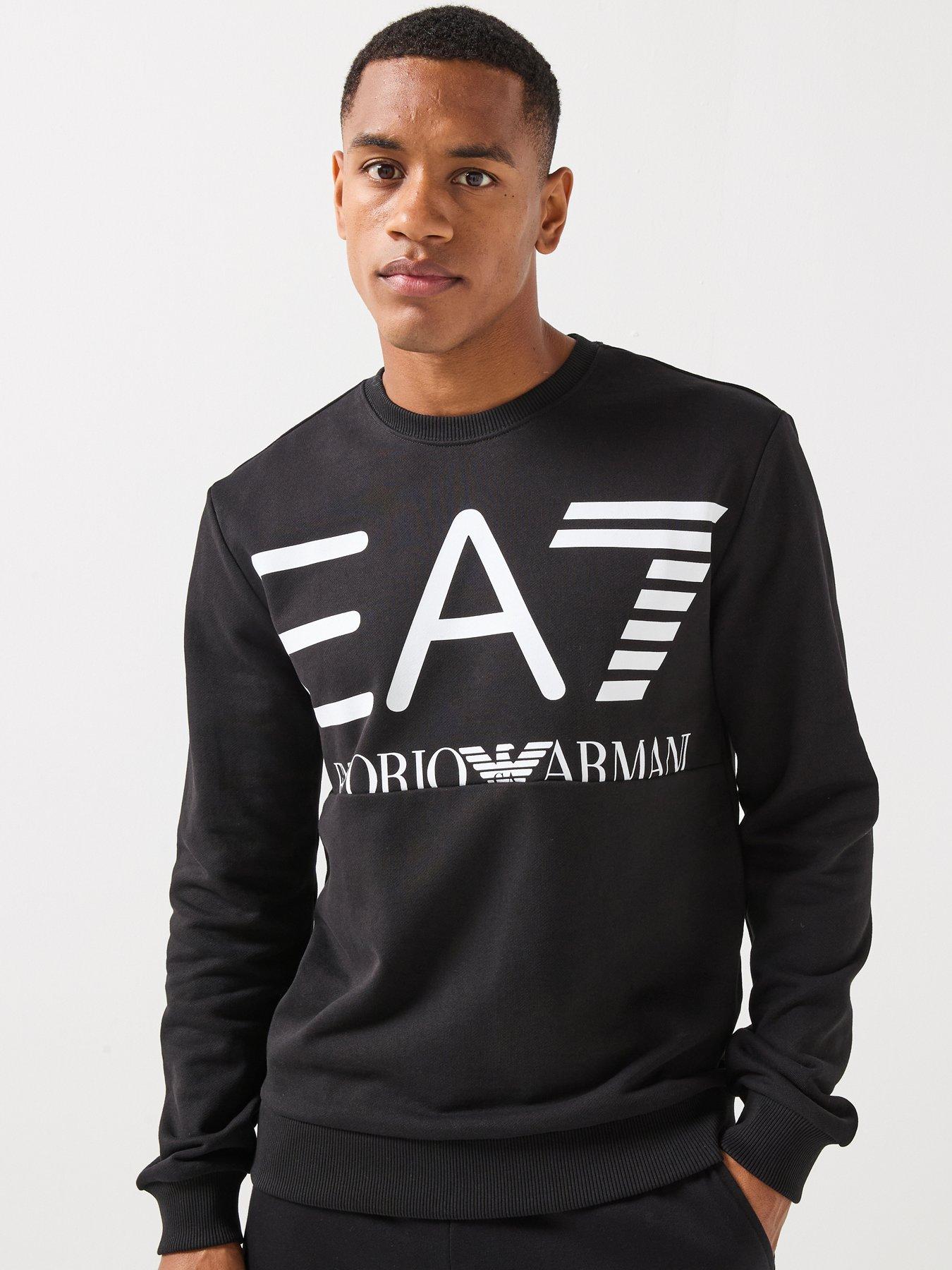 EA7 Emporio Armani Oversized Logo Crew Neck Sweatshirt, Black, Size Xl, Men
