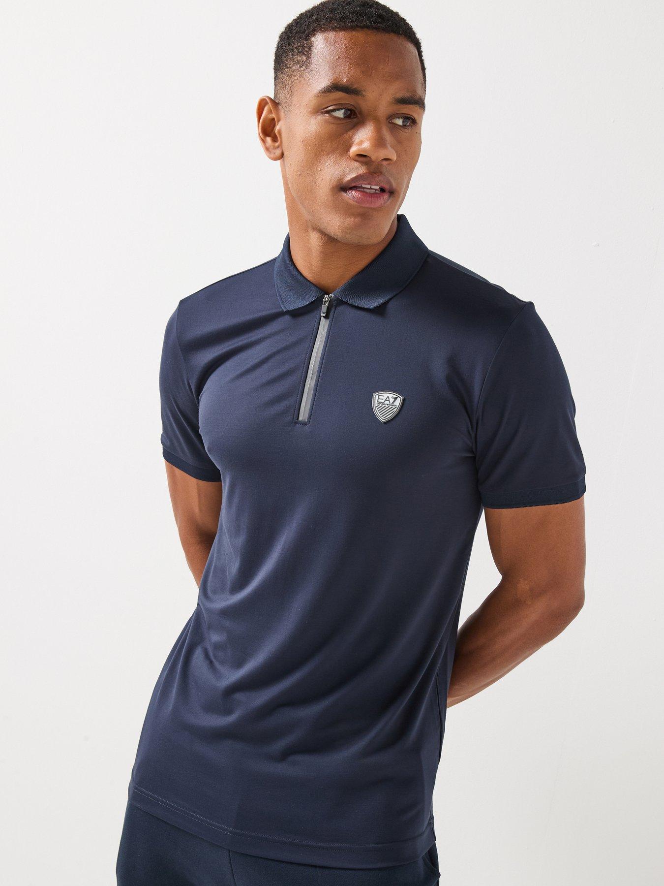 Image 1 of 6 of EA7 Emporio Armani Premium Shield Zip Neck Polo Shirt - Navy