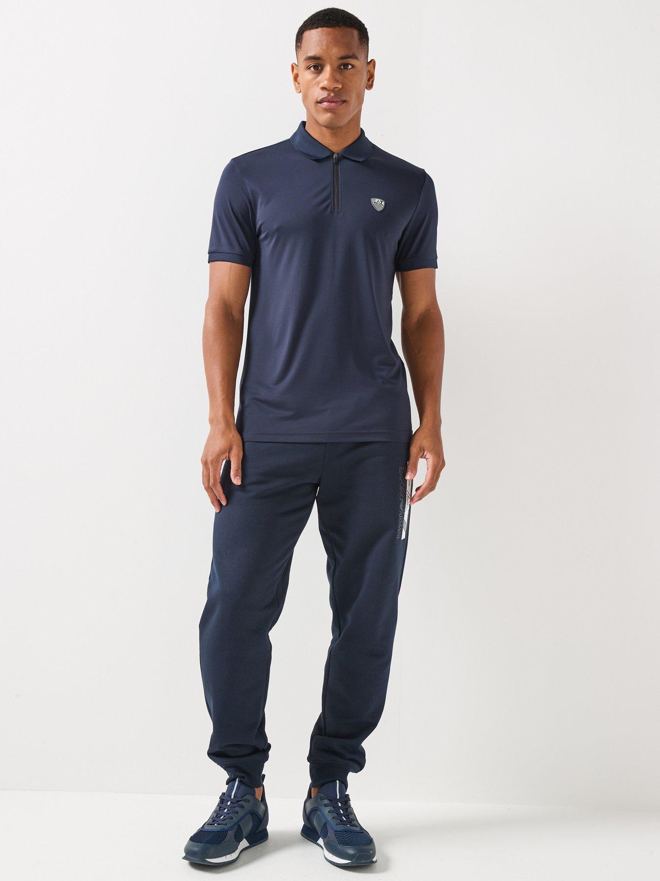 Image 3 of 6 of EA7 Emporio Armani Premium Shield Zip Neck Polo Shirt - Navy