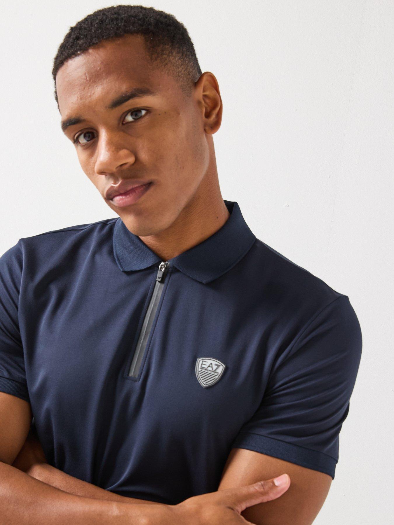 Image 4 of 6 of EA7 Emporio Armani Premium Shield Zip Neck Polo Shirt - Navy