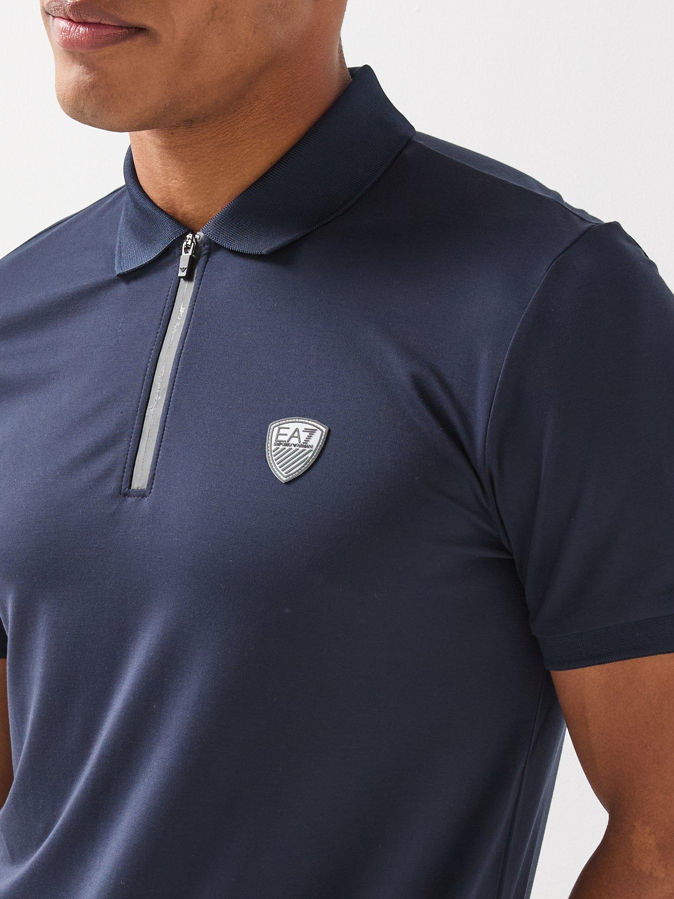 Image 5 of 6 of EA7 Emporio Armani Premium Shield Zip Neck Polo Shirt - Navy