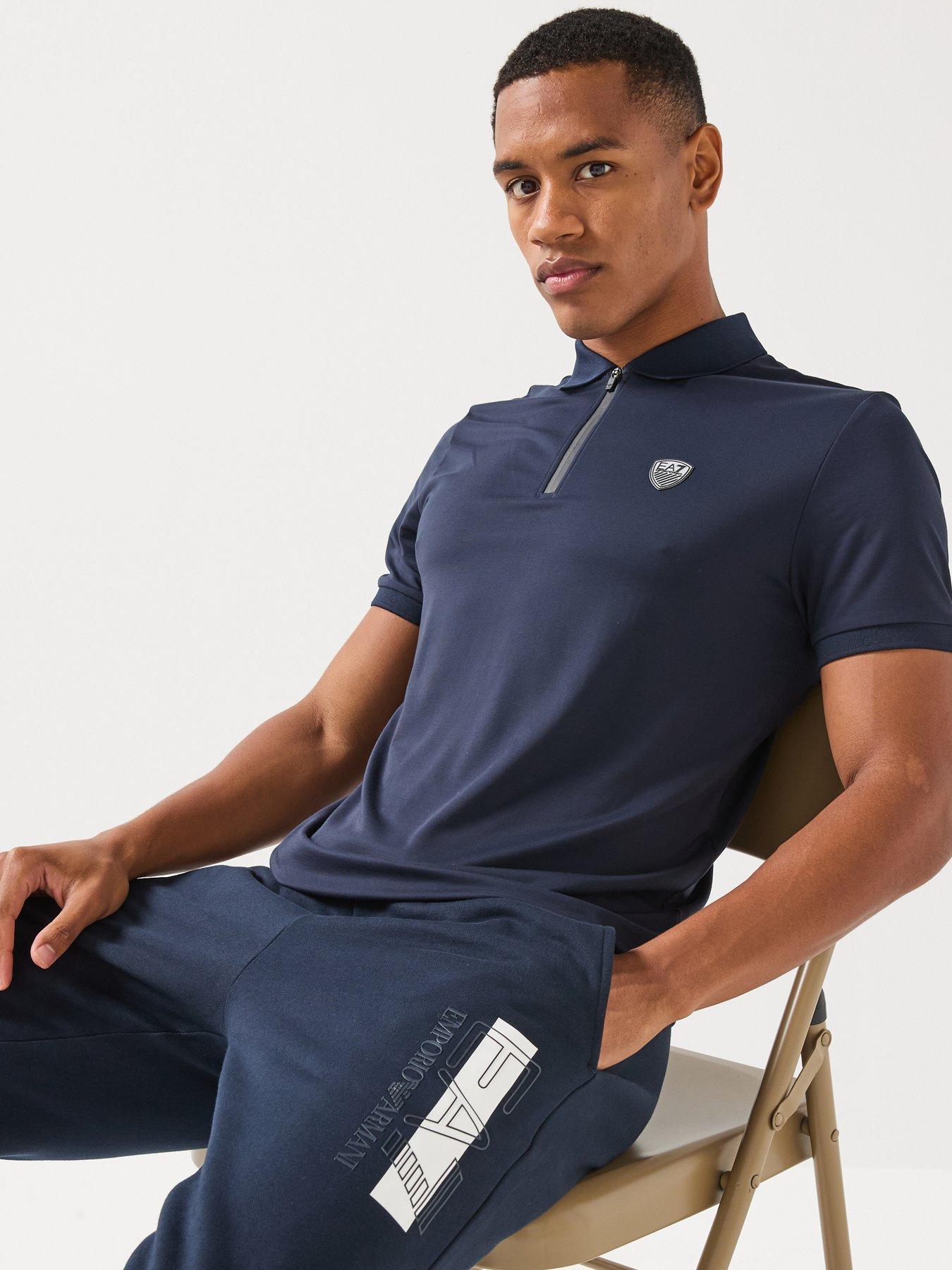 Image 6 of 6 of EA7 Emporio Armani Premium Shield Zip Neck Polo Shirt - Navy