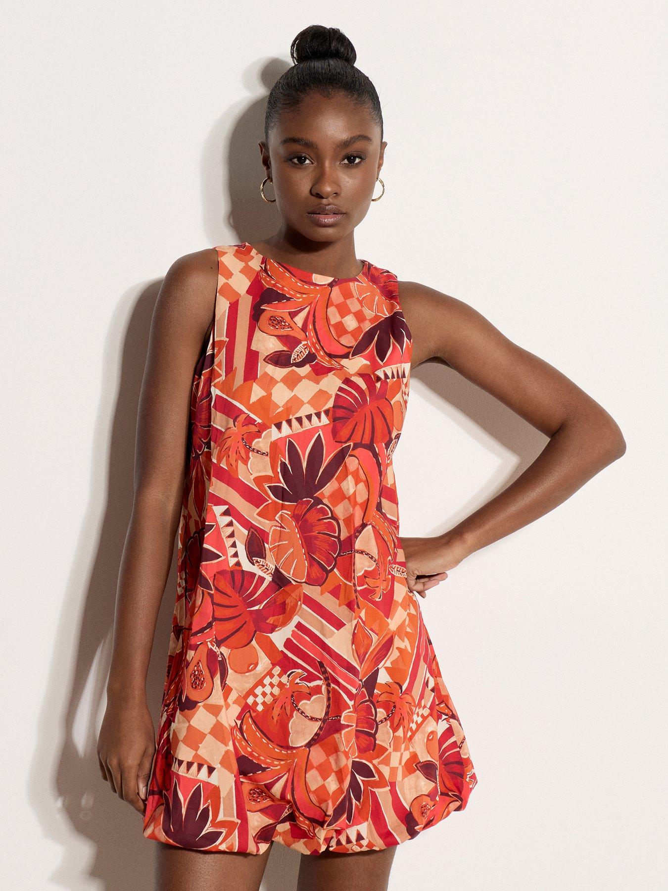 Apricot Tropical Circus Balloon Hem Shift Dress - Red | Very