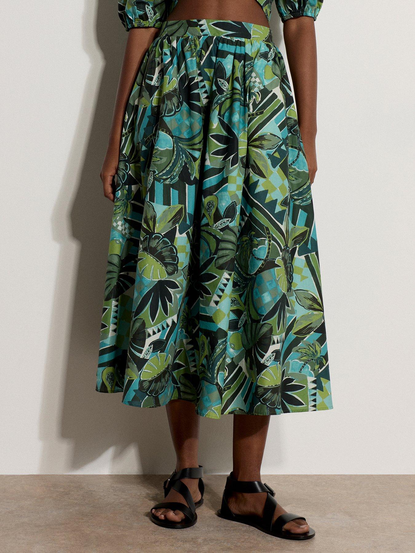 Apricot Tropical Circus Midi Co Ord Skirt - Blue