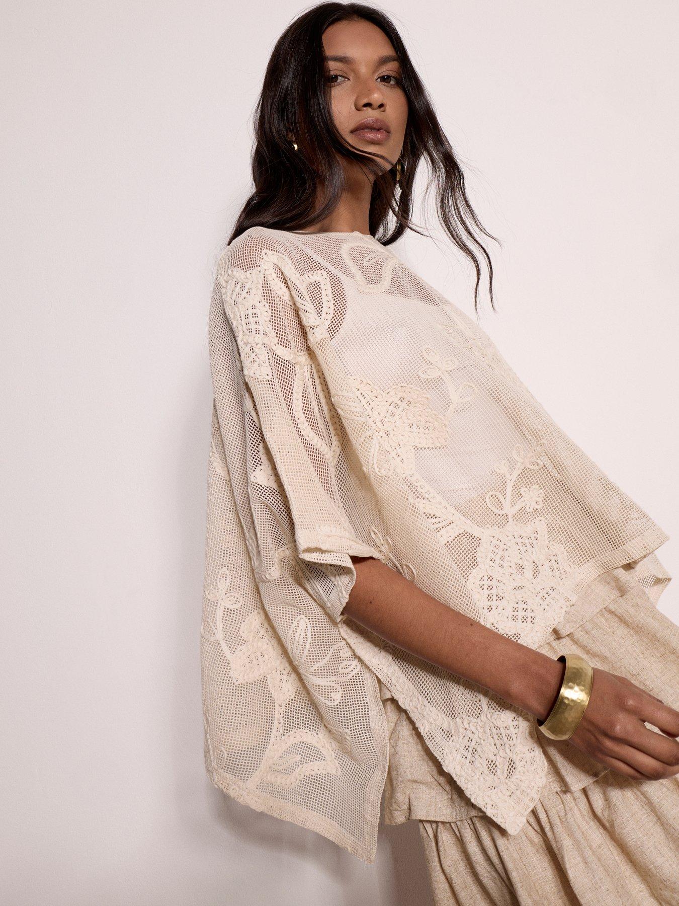 Image 4 of 4 of Apricot Cotton Cornelli Mesh Oversized Top