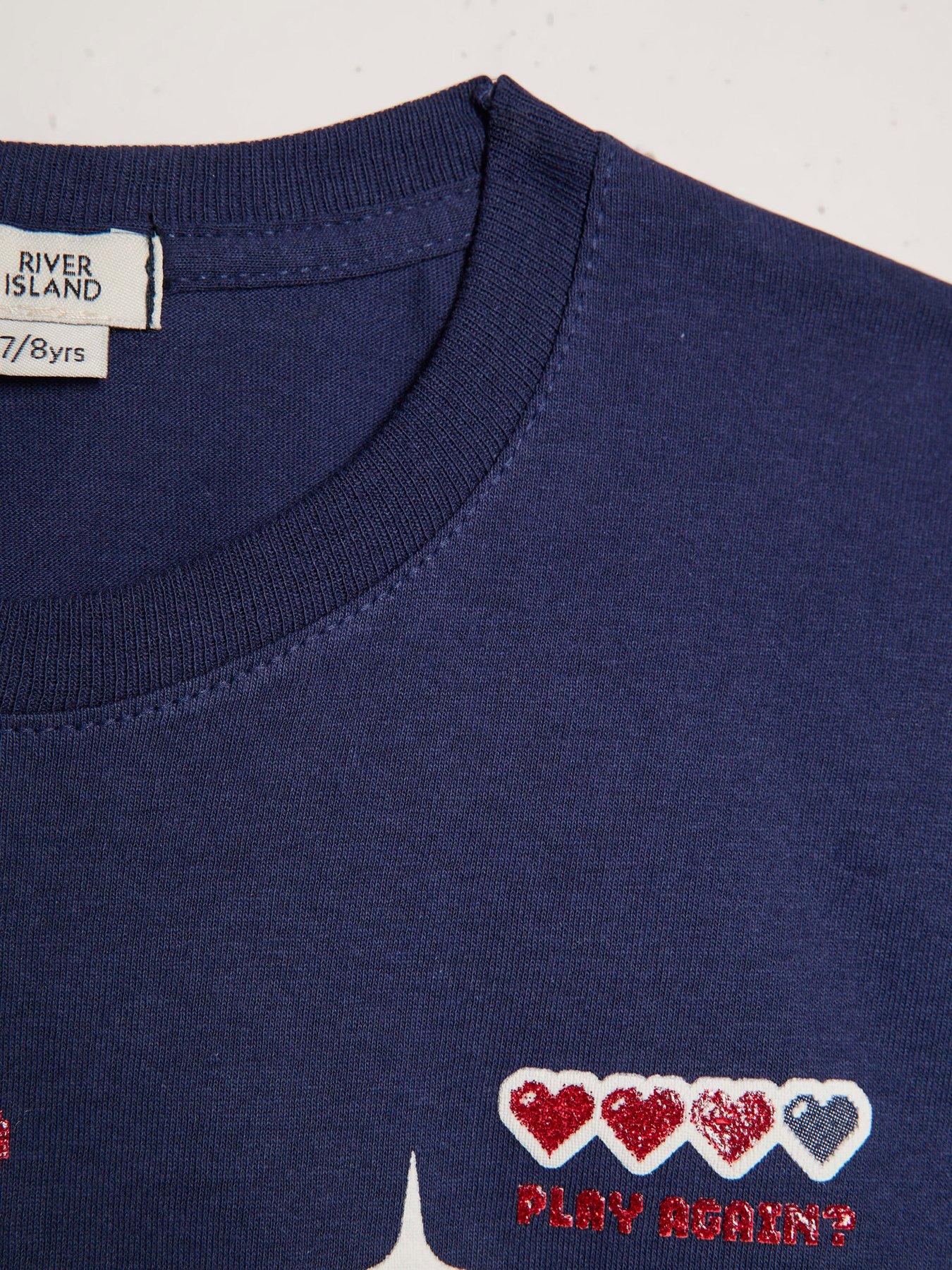 Image 3 of 4 of River Island Older Girls Kpop Cherry Soda T-Shirt - Navy