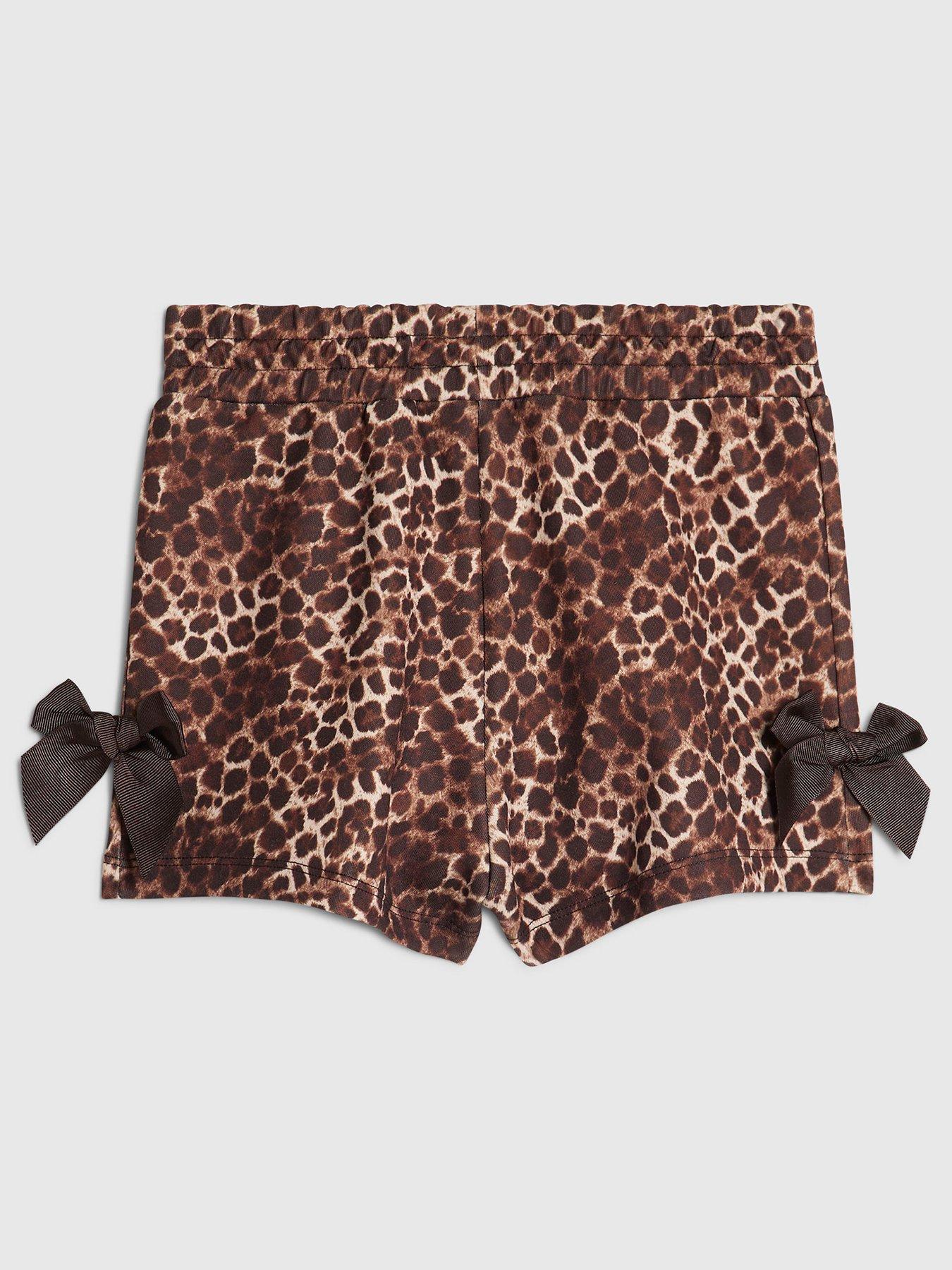 Image 2 of 4 of River Island Older Girls Premium Leopard Print Bow Shorts - Brown
