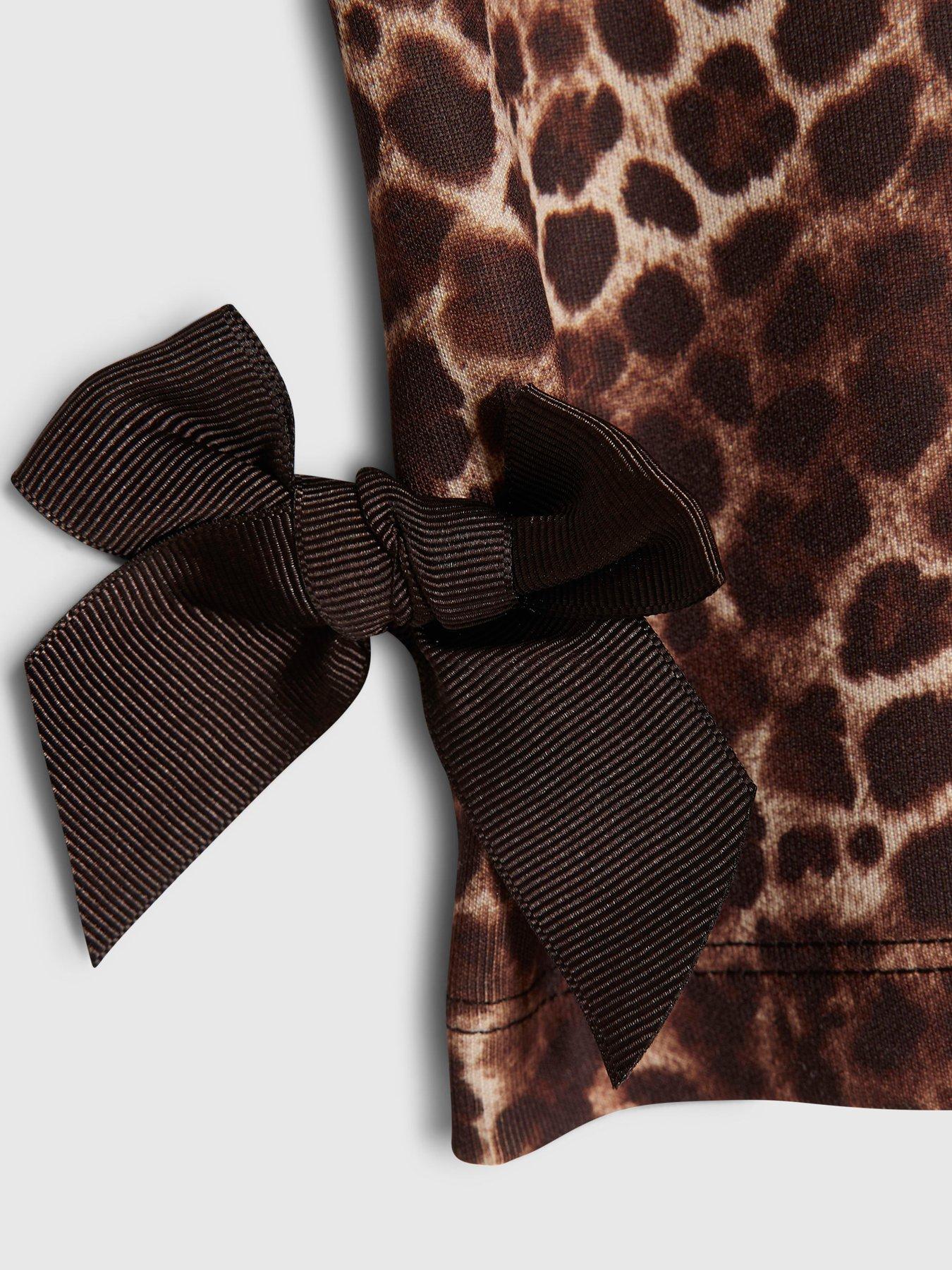 Image 3 of 4 of River Island Older Girls Premium Leopard Print Bow Shorts - Brown