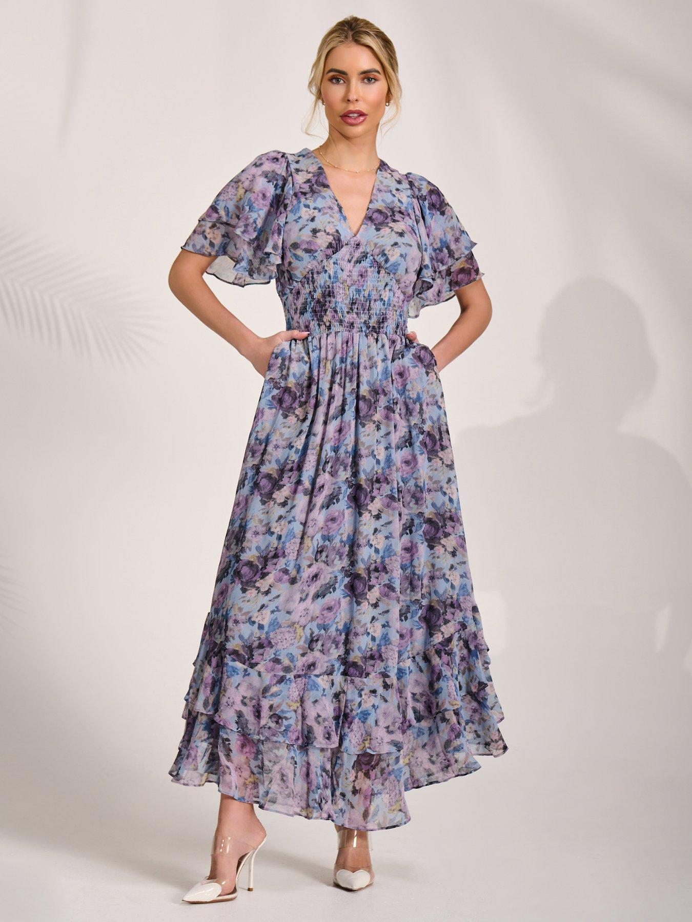 layered chiffon dresses uk Semi-Sheer Chiffon Layered Dress With Cloak