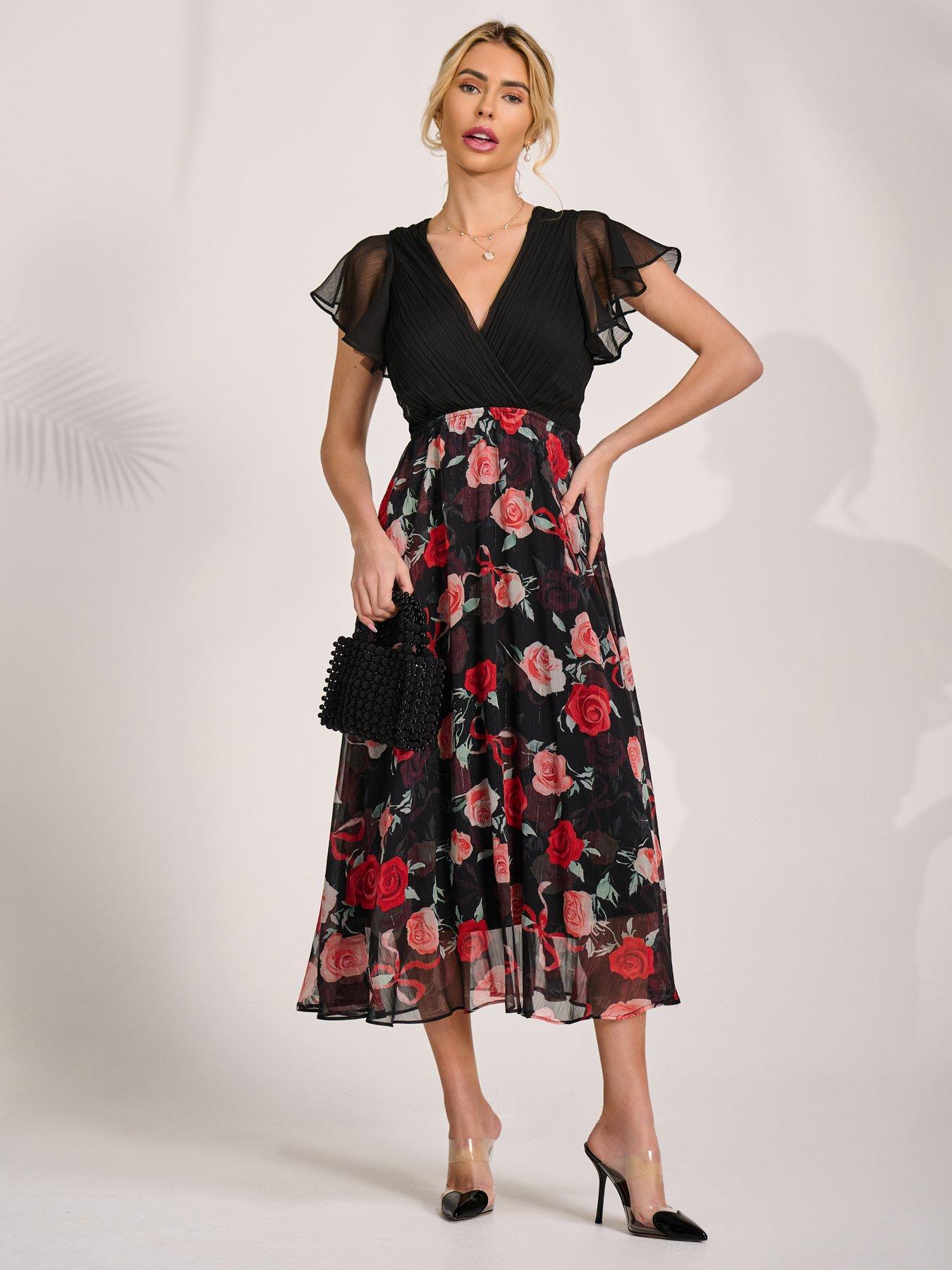 Jolie Moi Two Tone Chiffon Midaxi Dress - Red