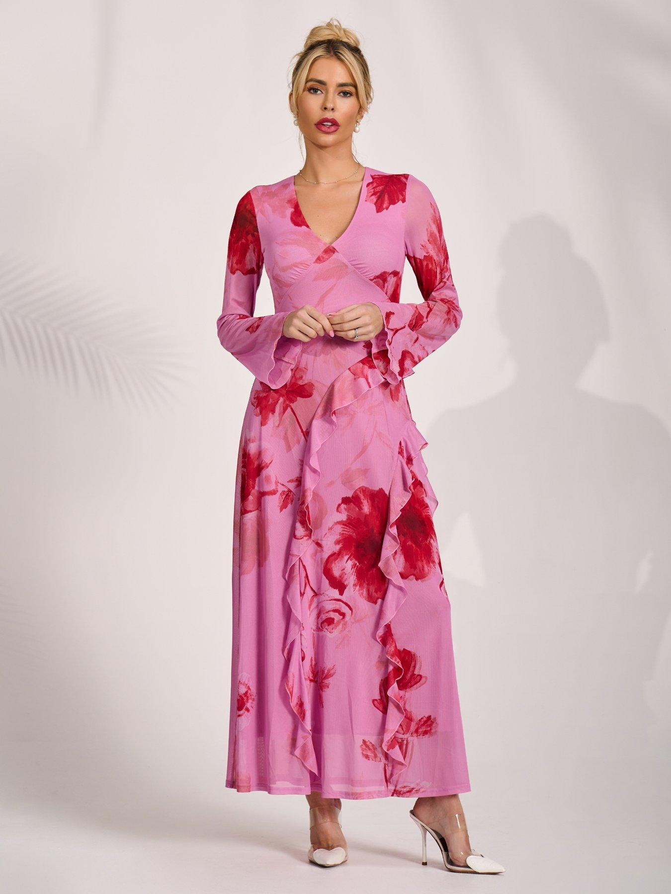 mango chiffon ruffle dress pink Pink Boho Occasion Dresses Uk Mango Chiffon Ruffle Maxi Dress Dusky Pink  Very