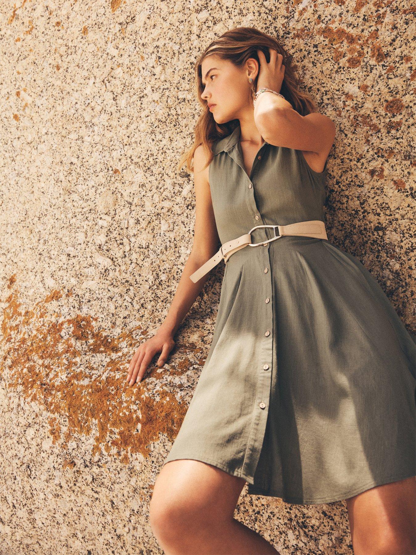 Apricot Linen Mix S/less Shirt Dress With Panel Skirt | Very