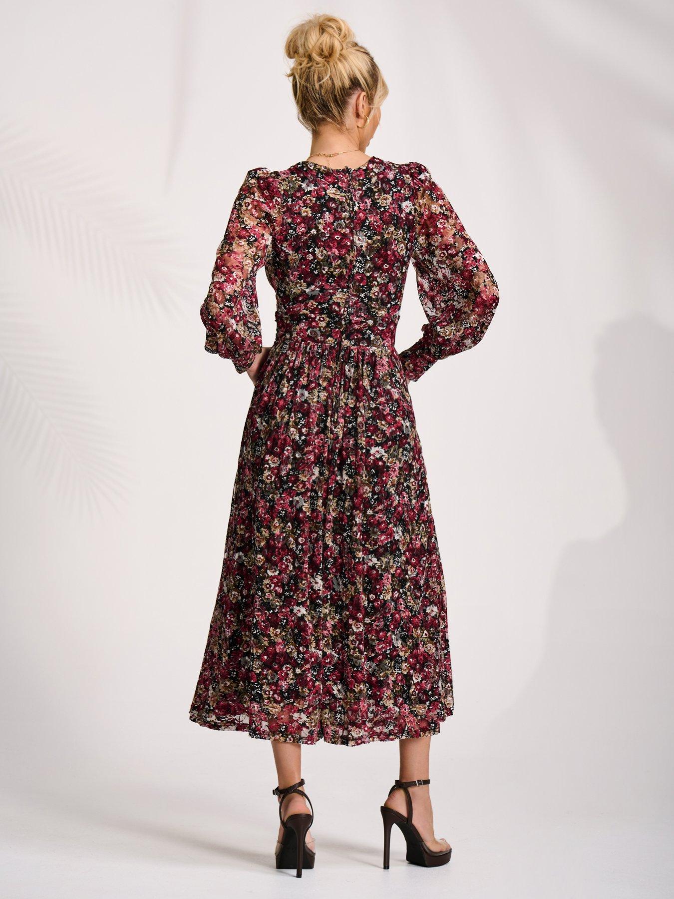 Image 2 of 7 of Jolie Moi Long Sleeve Printed Lace Maxi Dress - Black