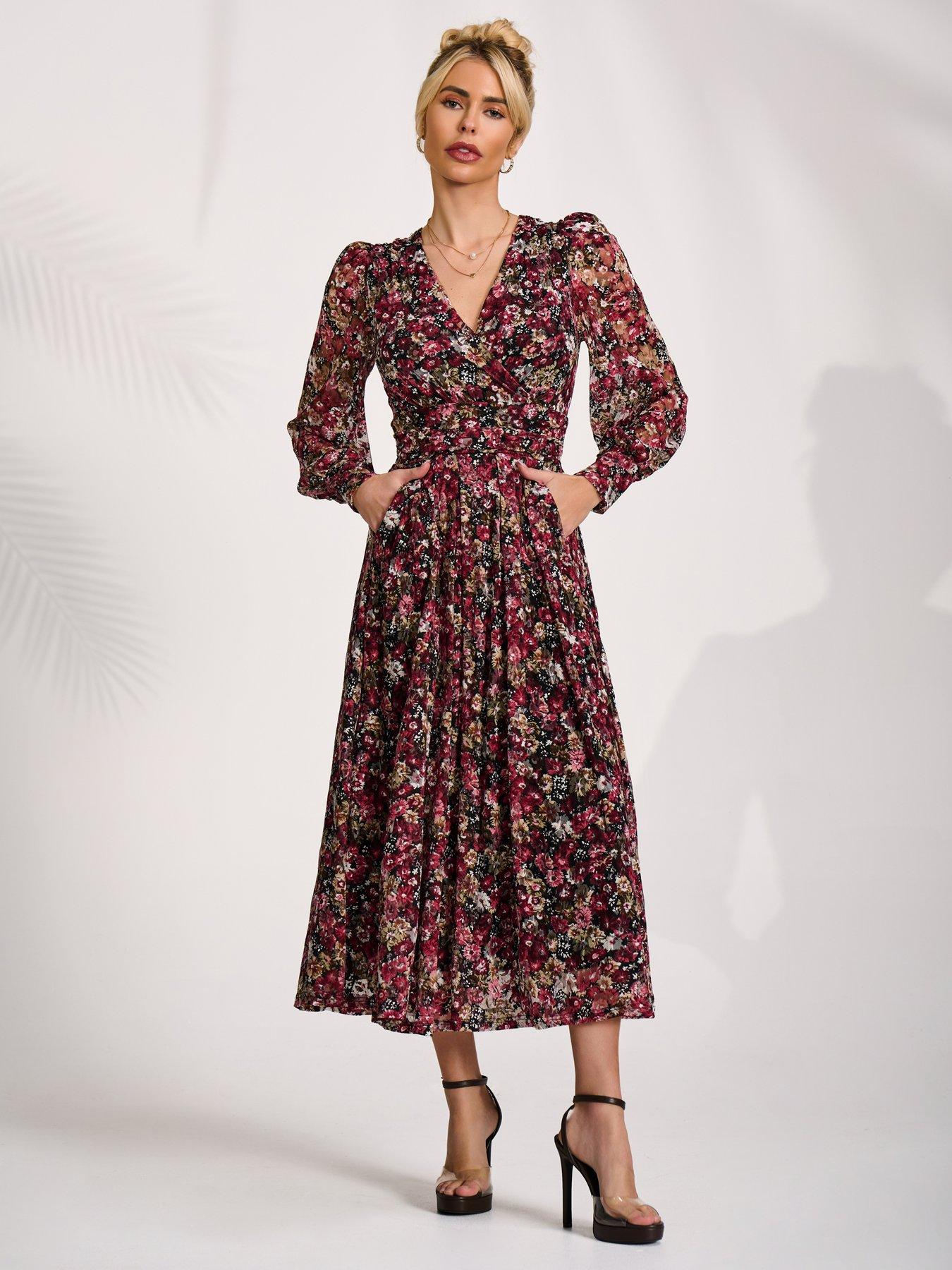 Image 3 of 7 of Jolie Moi Long Sleeve Printed Lace Maxi Dress - Black