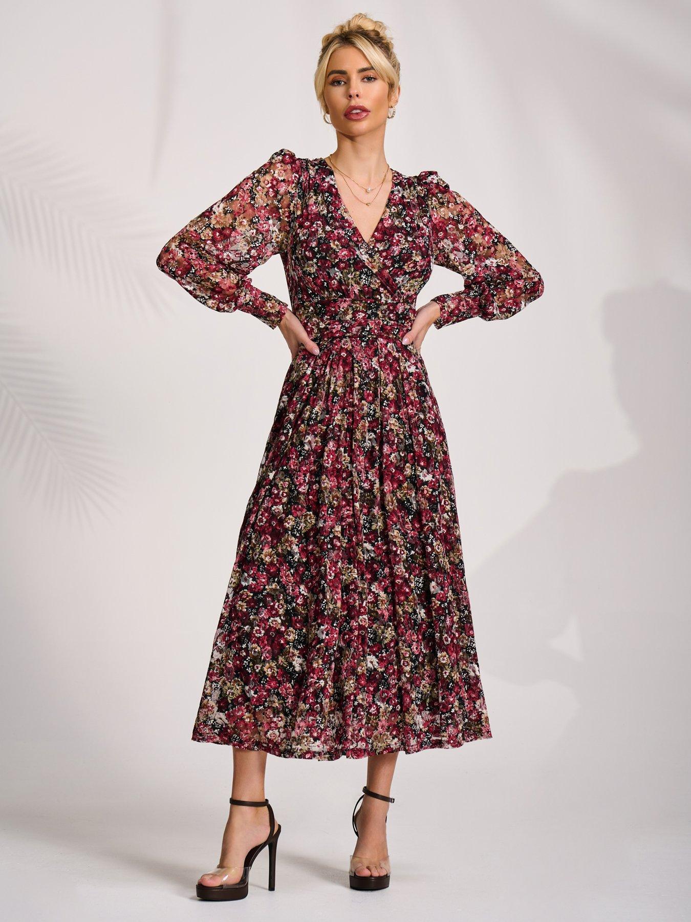 Image 5 of 7 of Jolie Moi Long Sleeve Printed Lace Maxi Dress - Black