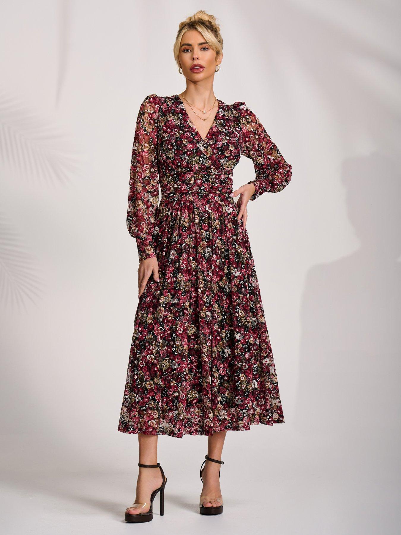 Image 6 of 7 of Jolie Moi Long Sleeve Printed Lace Maxi Dress - Black