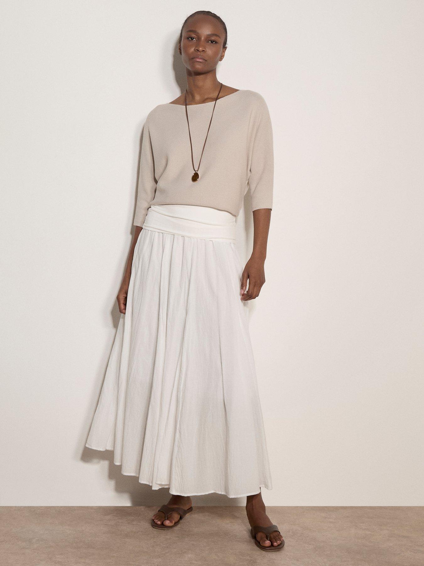 Apricot Jersey Waistband Cotton Midaxi Skirt - Cream | Very