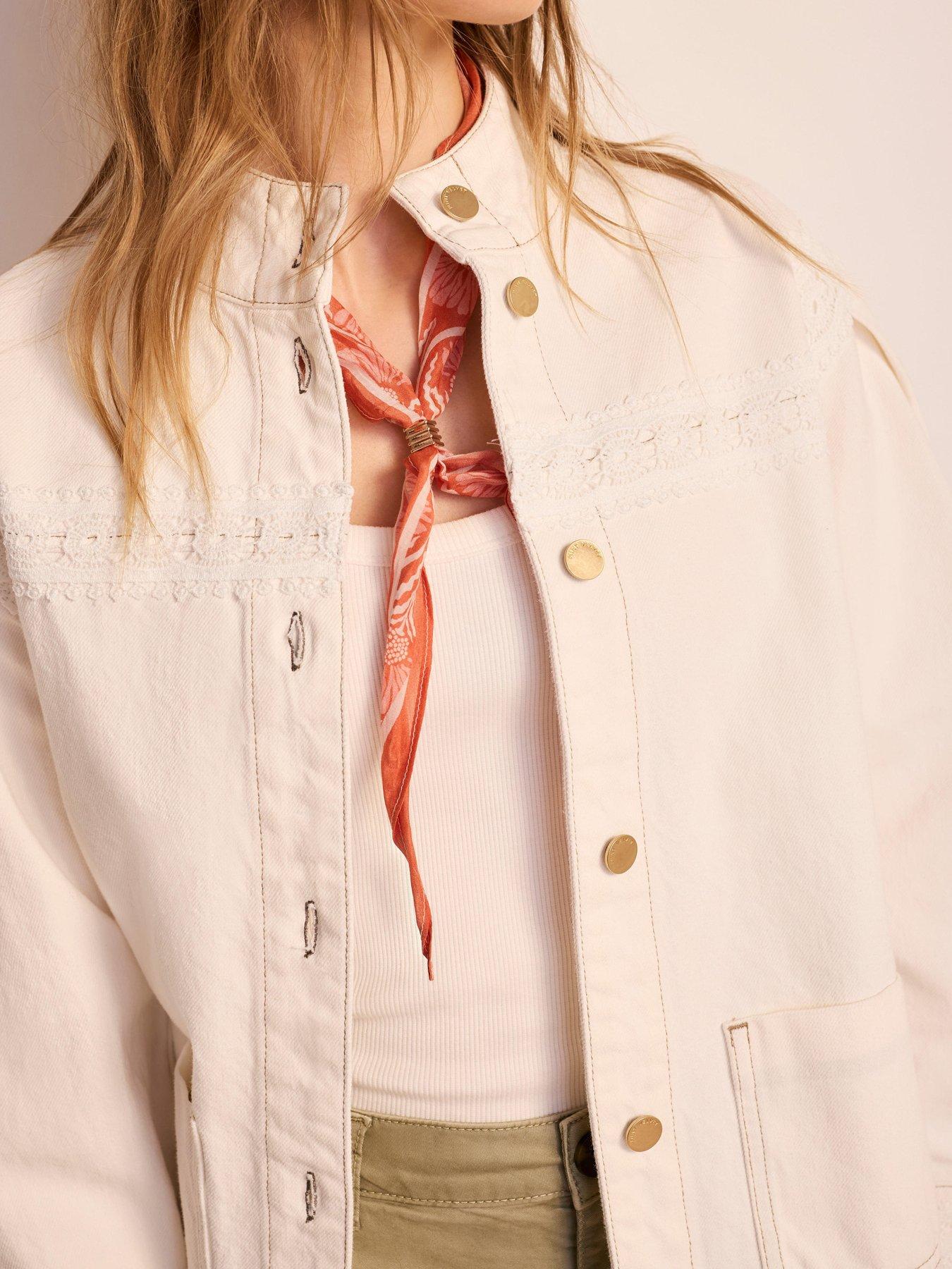 Image 4 of 6 of Mint Velvet Lace Trim Denim Jacket - White