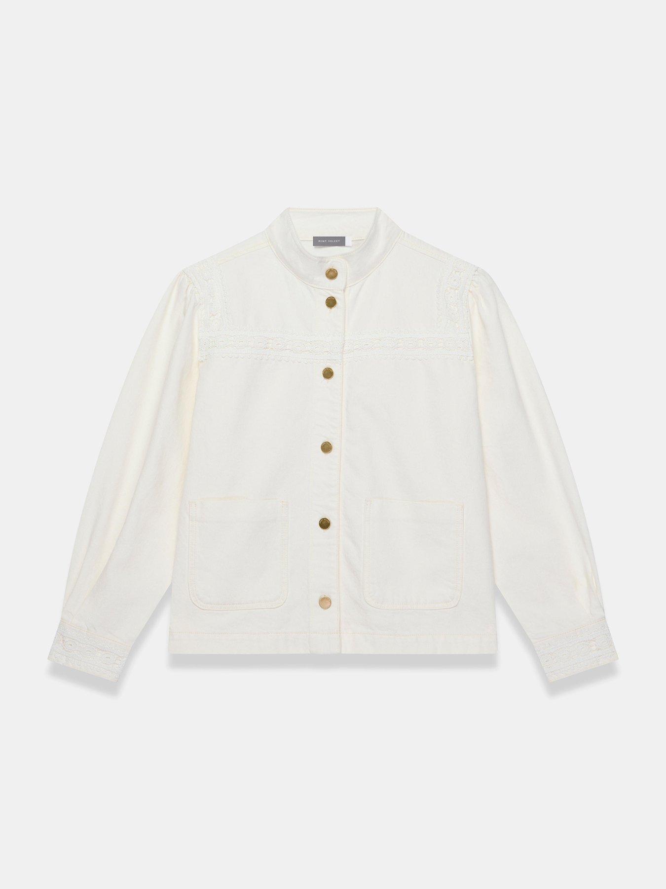 Image 5 of 6 of Mint Velvet Lace Trim Denim Jacket - White
