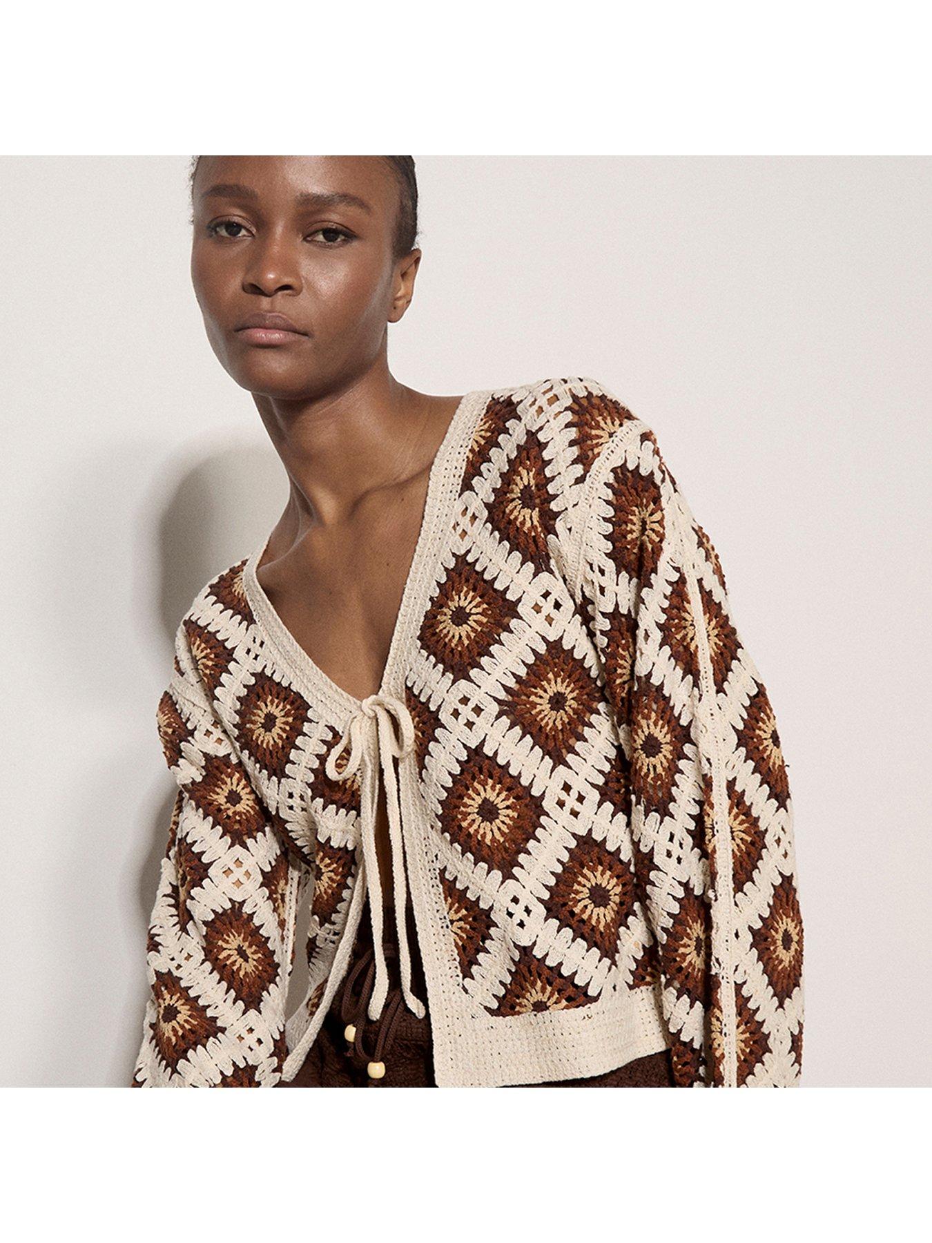 Image 1 of 5 of Apricot Diamond Tie-Up Cardigan - Orange