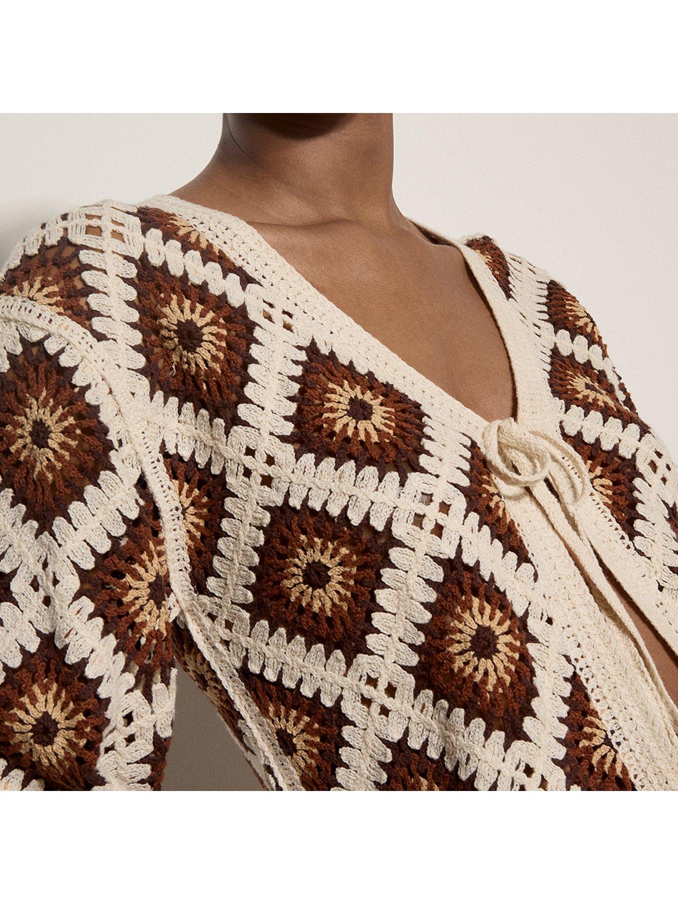Image 4 of 5 of Apricot Diamond Tie-Up Cardigan - Orange