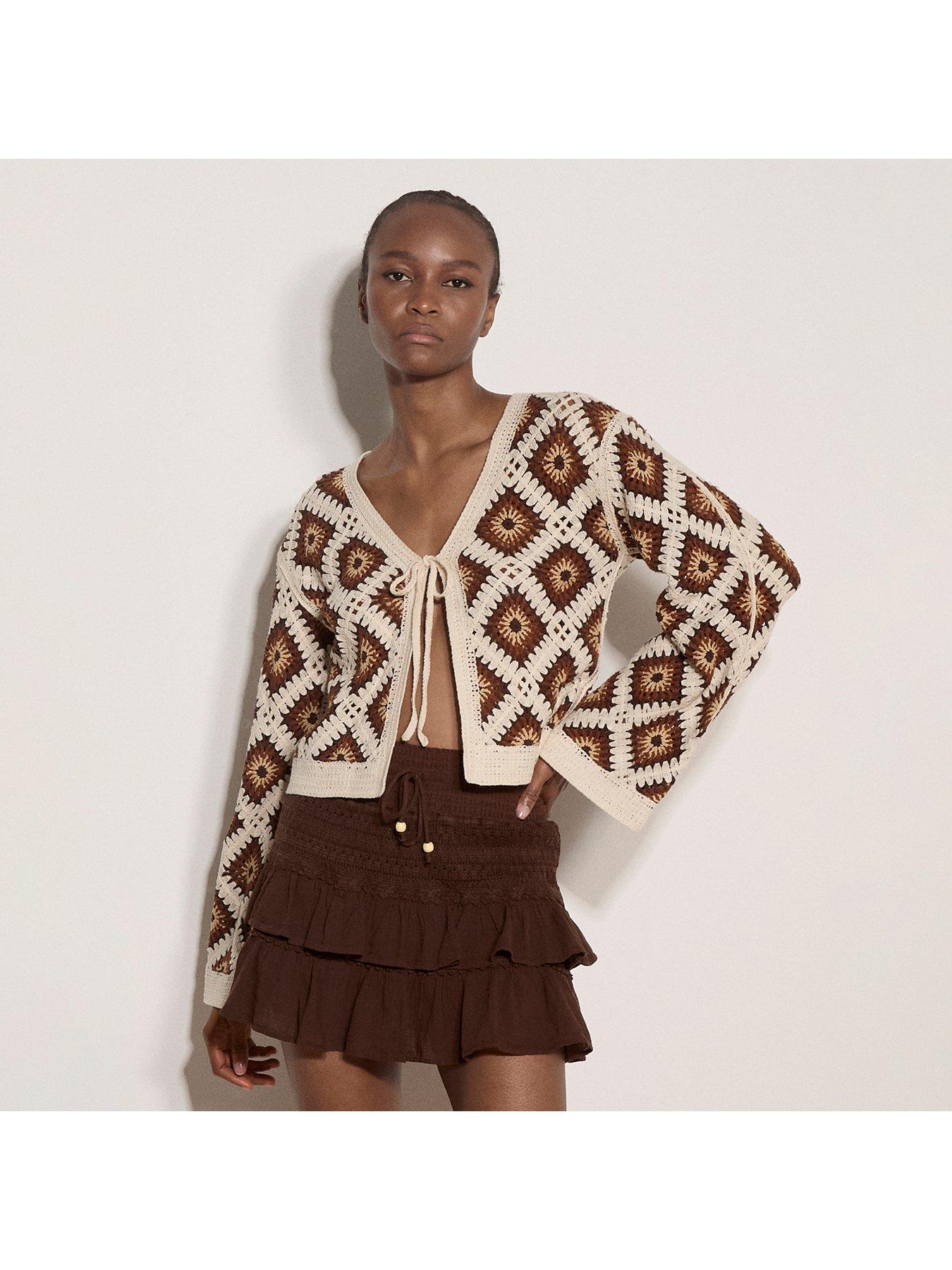 Image 5 of 5 of Apricot Diamond Tie-Up Cardigan - Orange