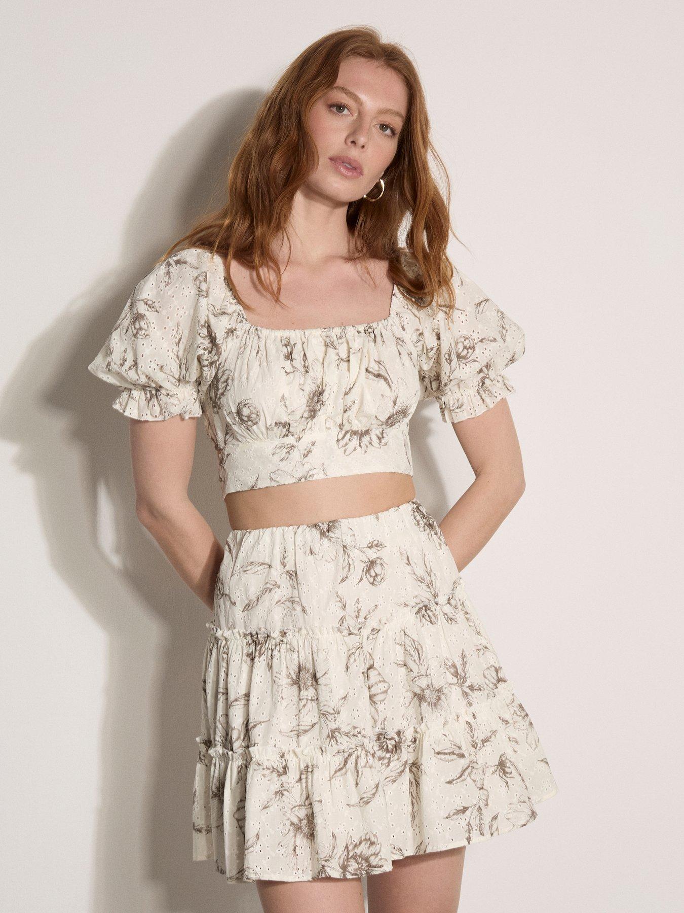 Apricot Printed Broderie Tiered Skirt
