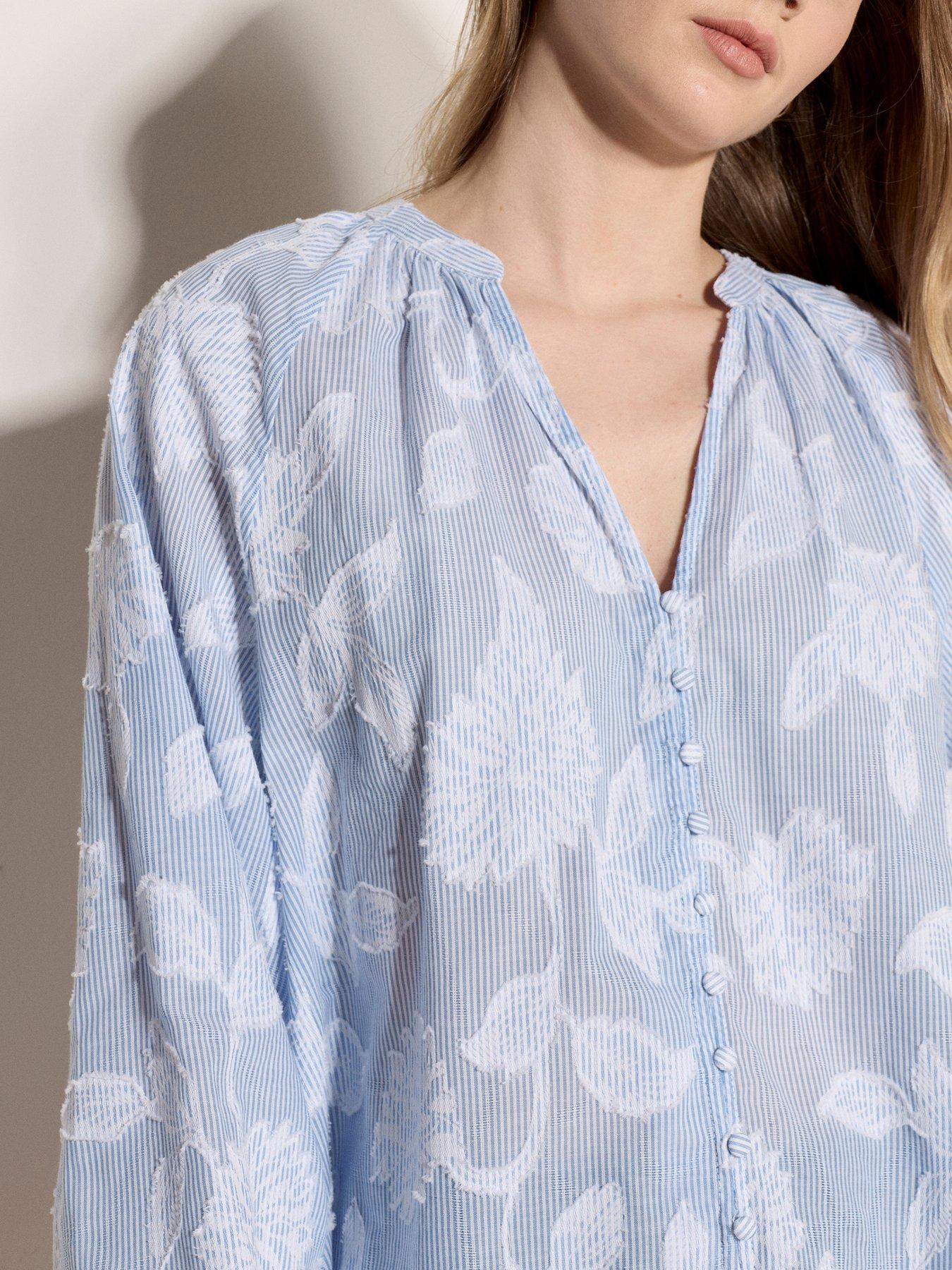 Apricot Jacquard Stripe Open Neck Romantic Blouse - Blue | Very