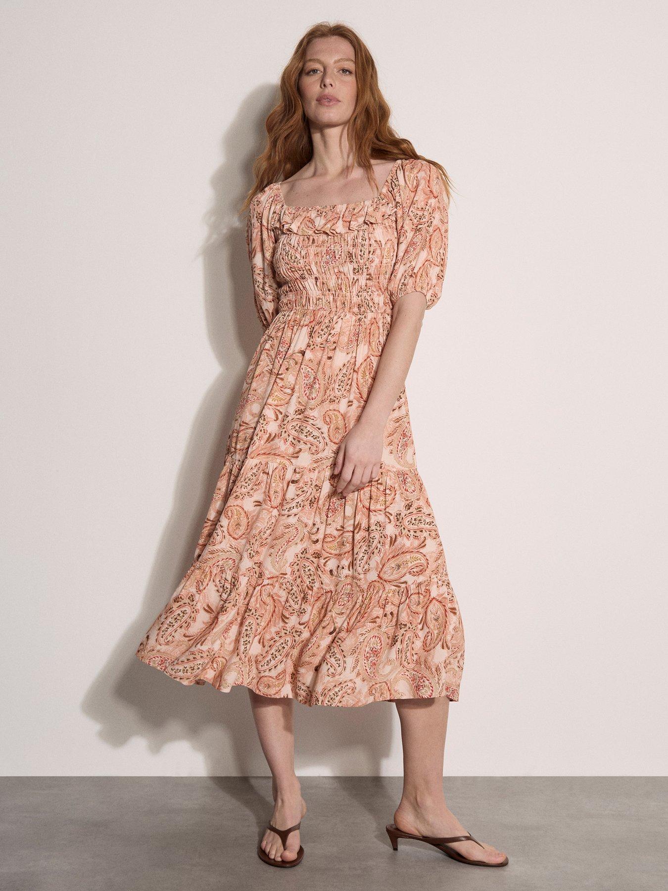 Apricot Tonal Paisley Milkmaid Dress