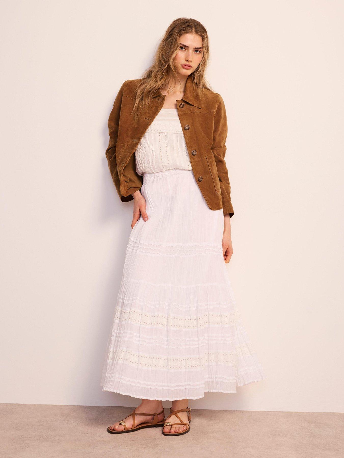 Mint Velvet Ivory Cotton Maxi Skirt, White, Size M, Women