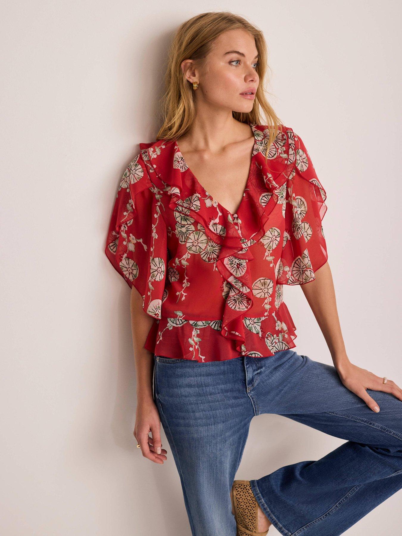 Image 2 of 6 of Mint Velvet Floral Print Top - Red
