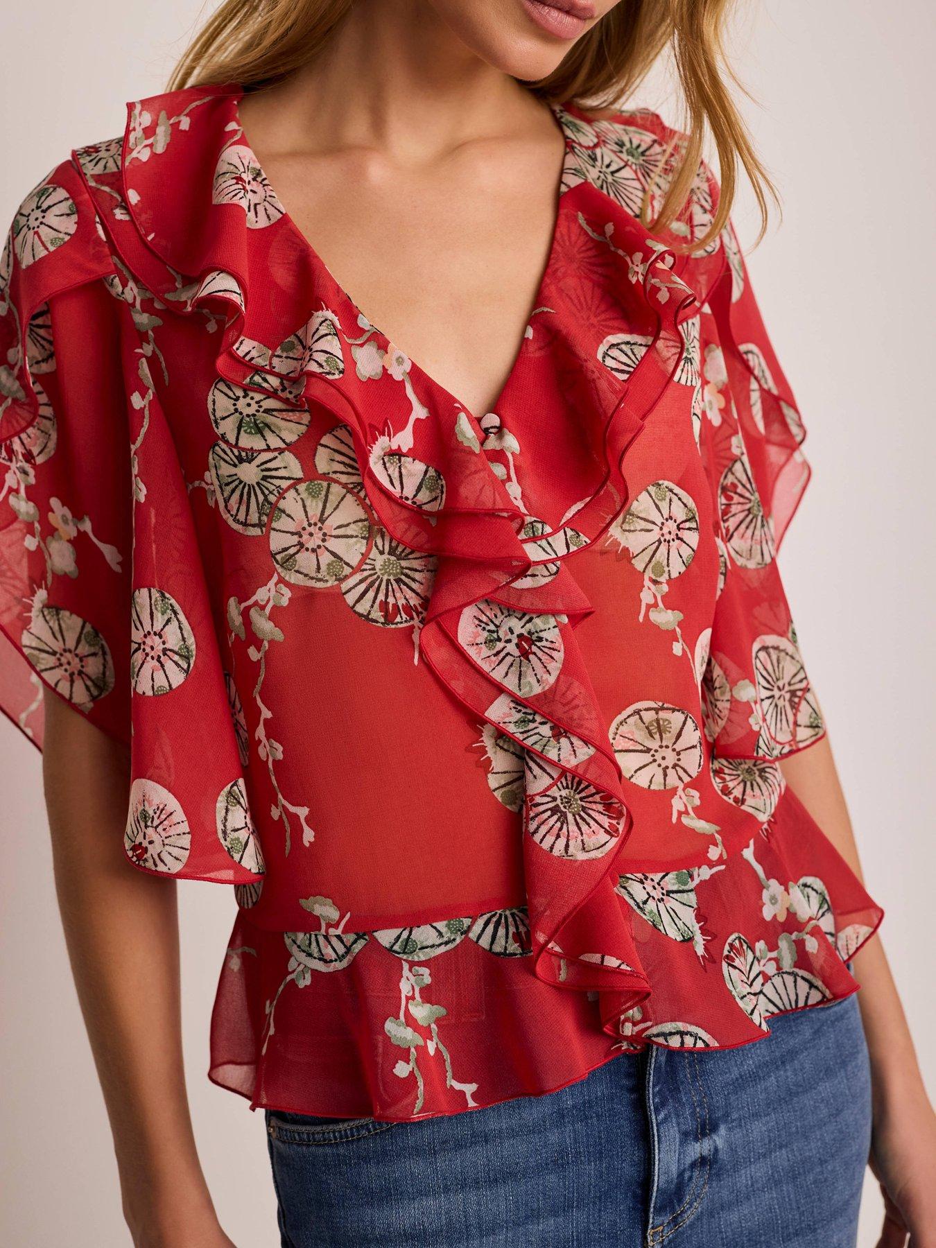 Image 4 of 6 of Mint Velvet Floral Print Top - Red