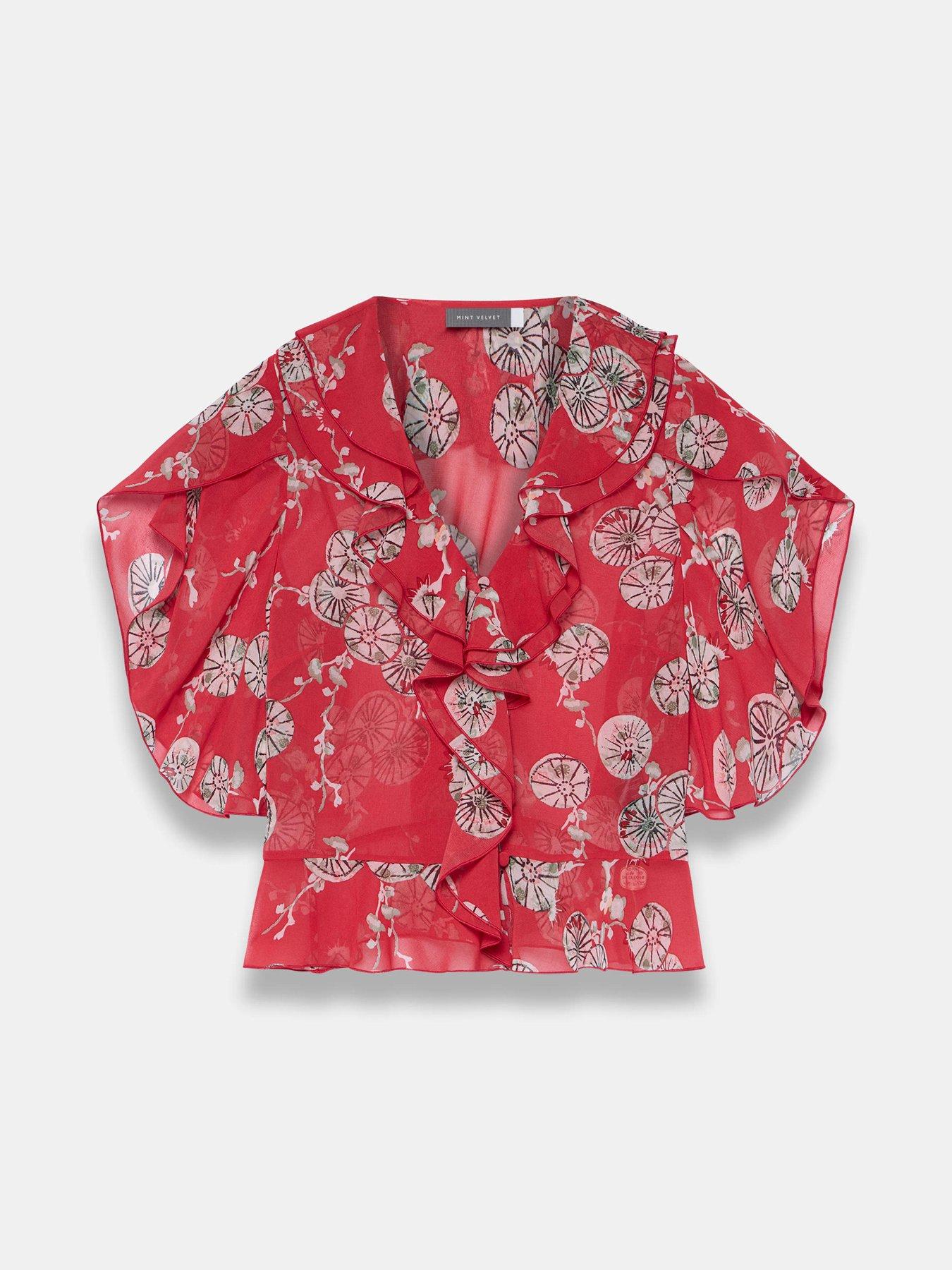Image 5 of 6 of Mint Velvet Floral Print Top - Red