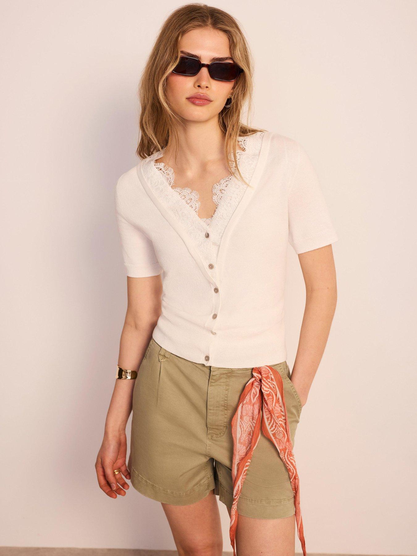 Mint Velvet Lace Trim Layered Top - Cream