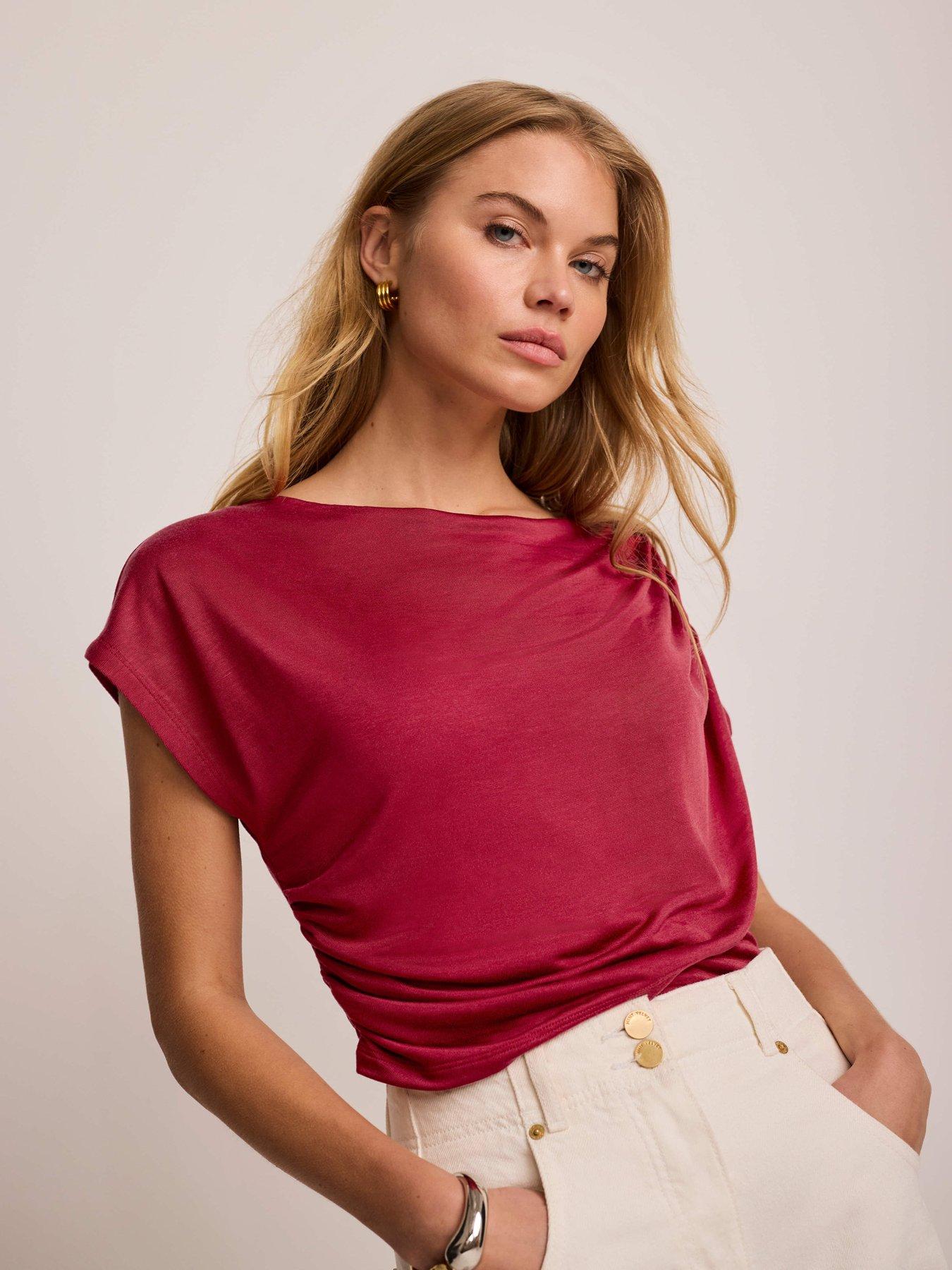 meltthelady メルトザレディ drape string tops Mint Velvet Double Layer Drape Top - Red | Very