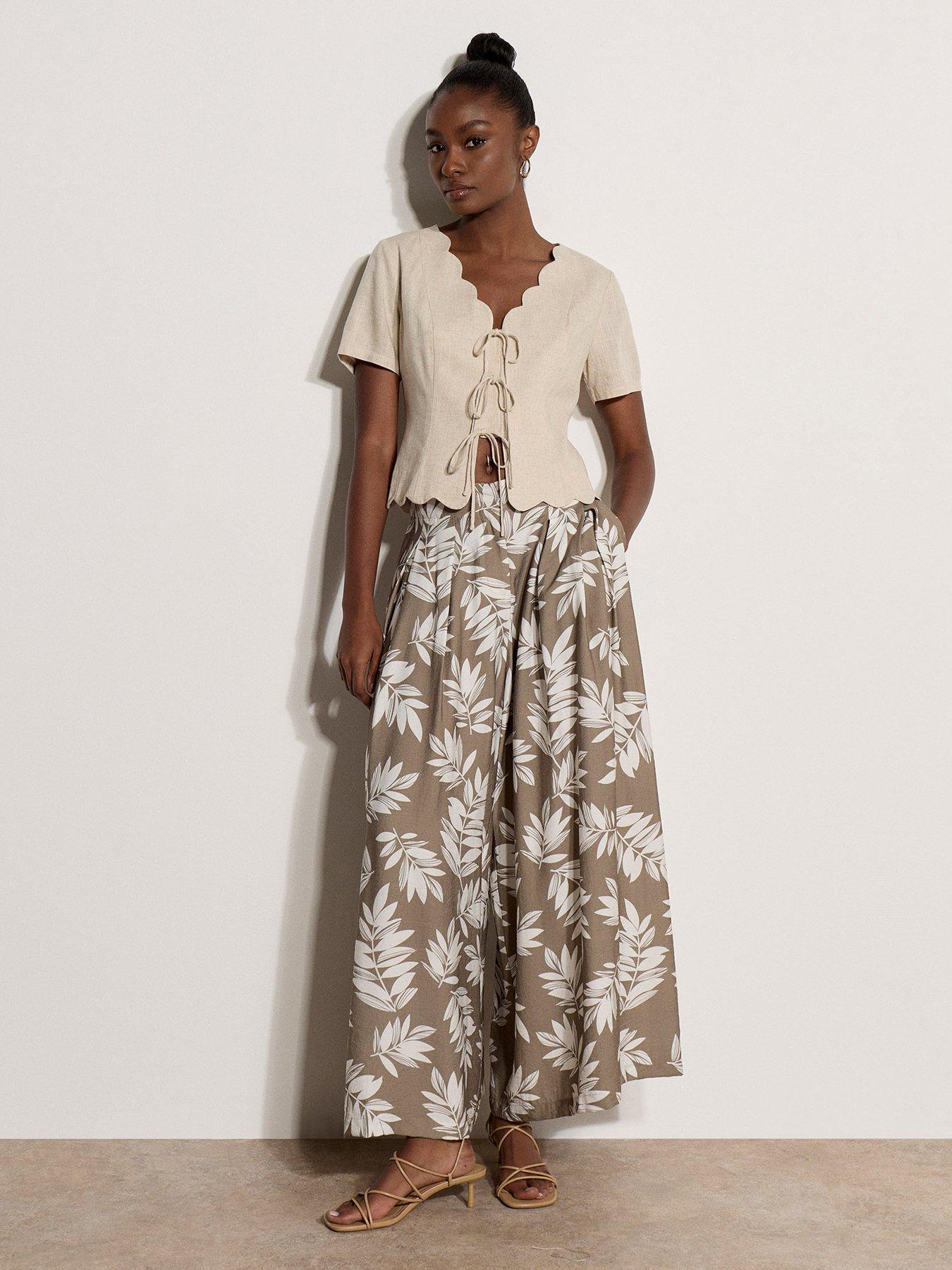 Apricot Printed Pleat Detail Culottes
