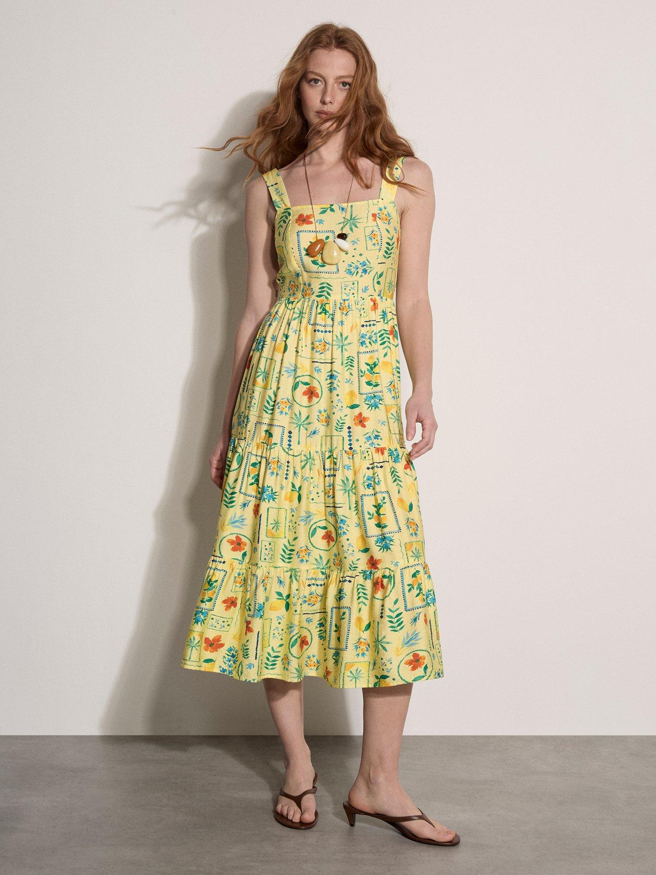 Apricot Capri Postcard Tiered Midi Dress - Yellow | Very