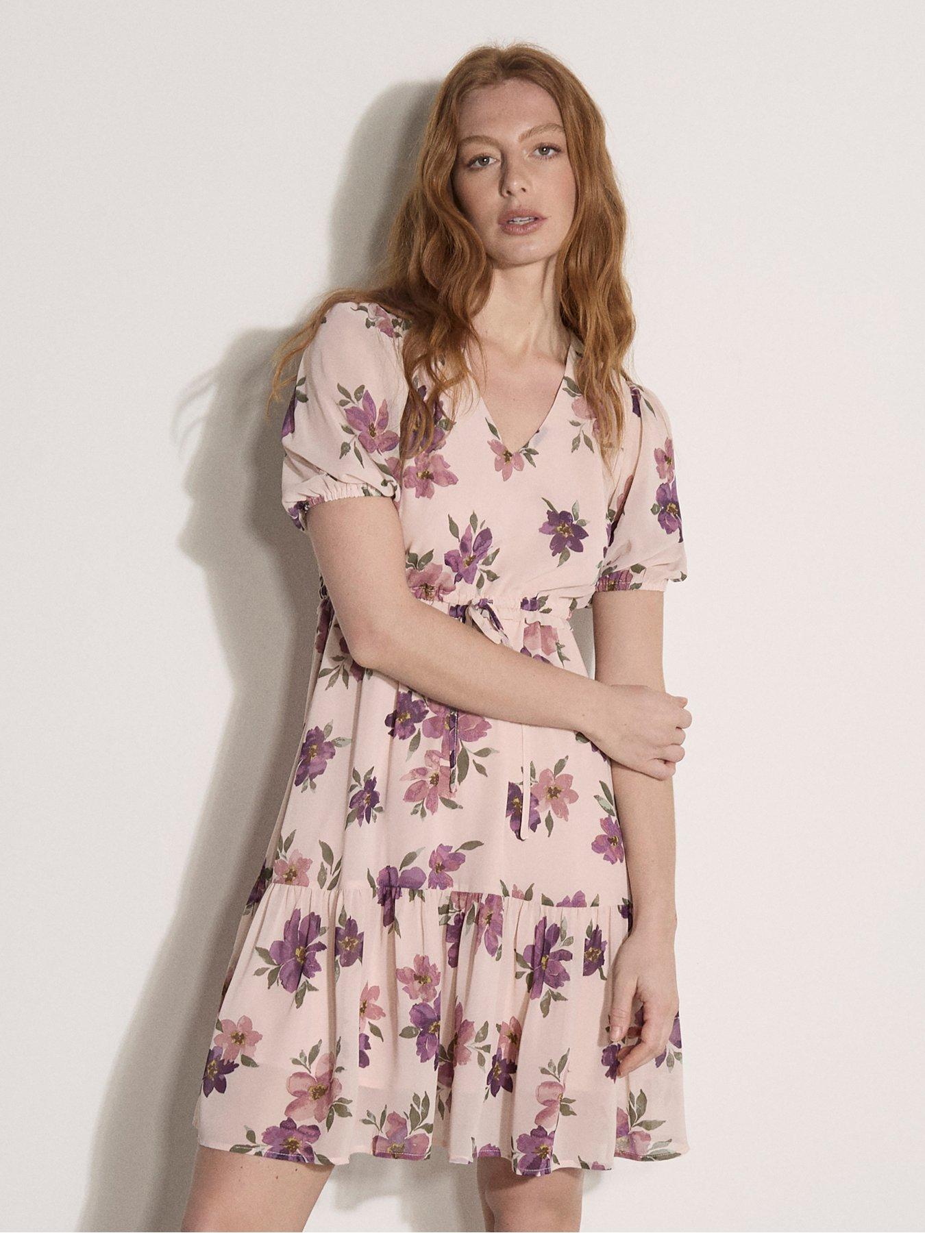 Apricot Rose Pairs Tie Thru Chiffon Dress
