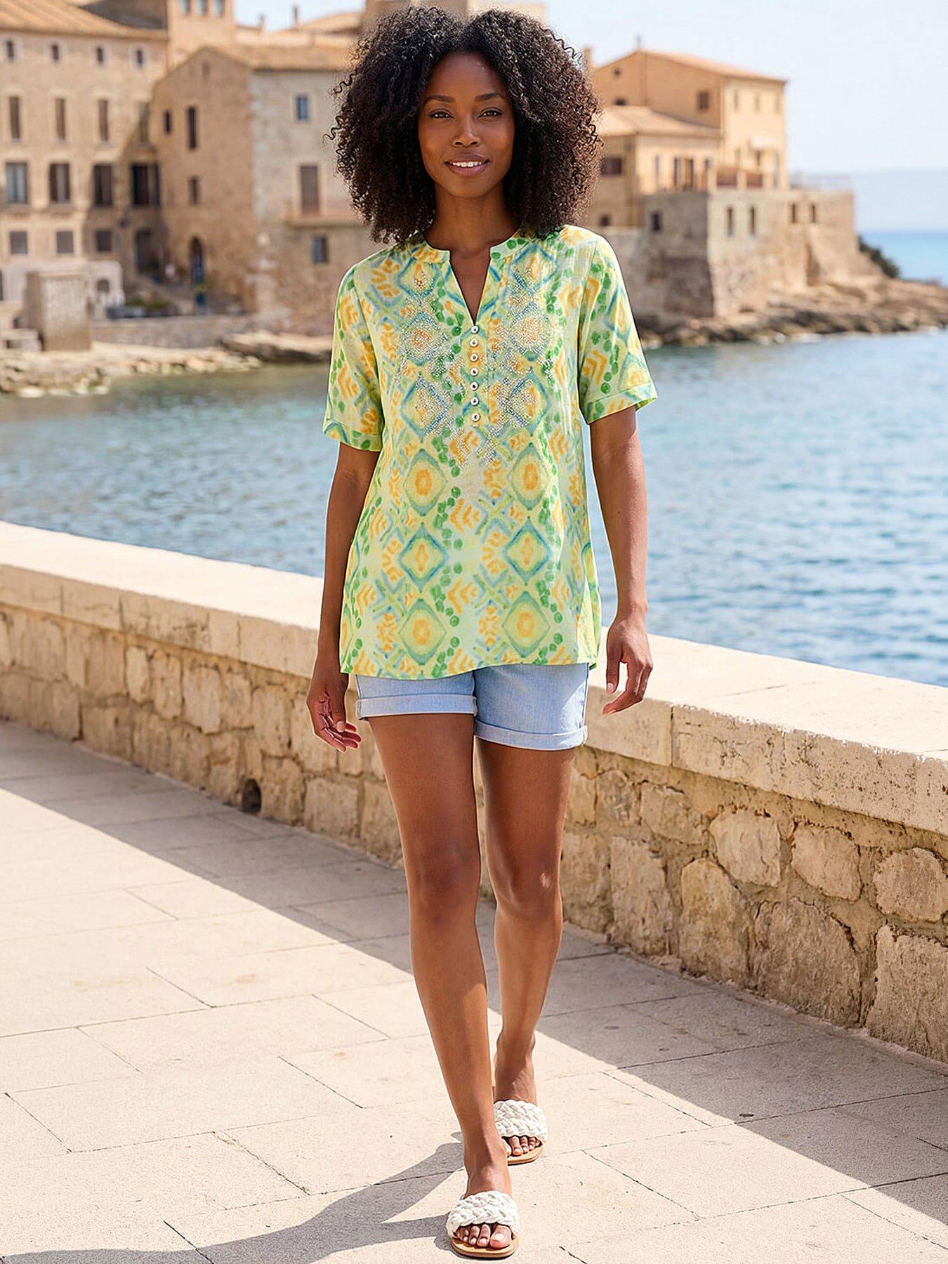 Roman Watercolour Print Embellished Top