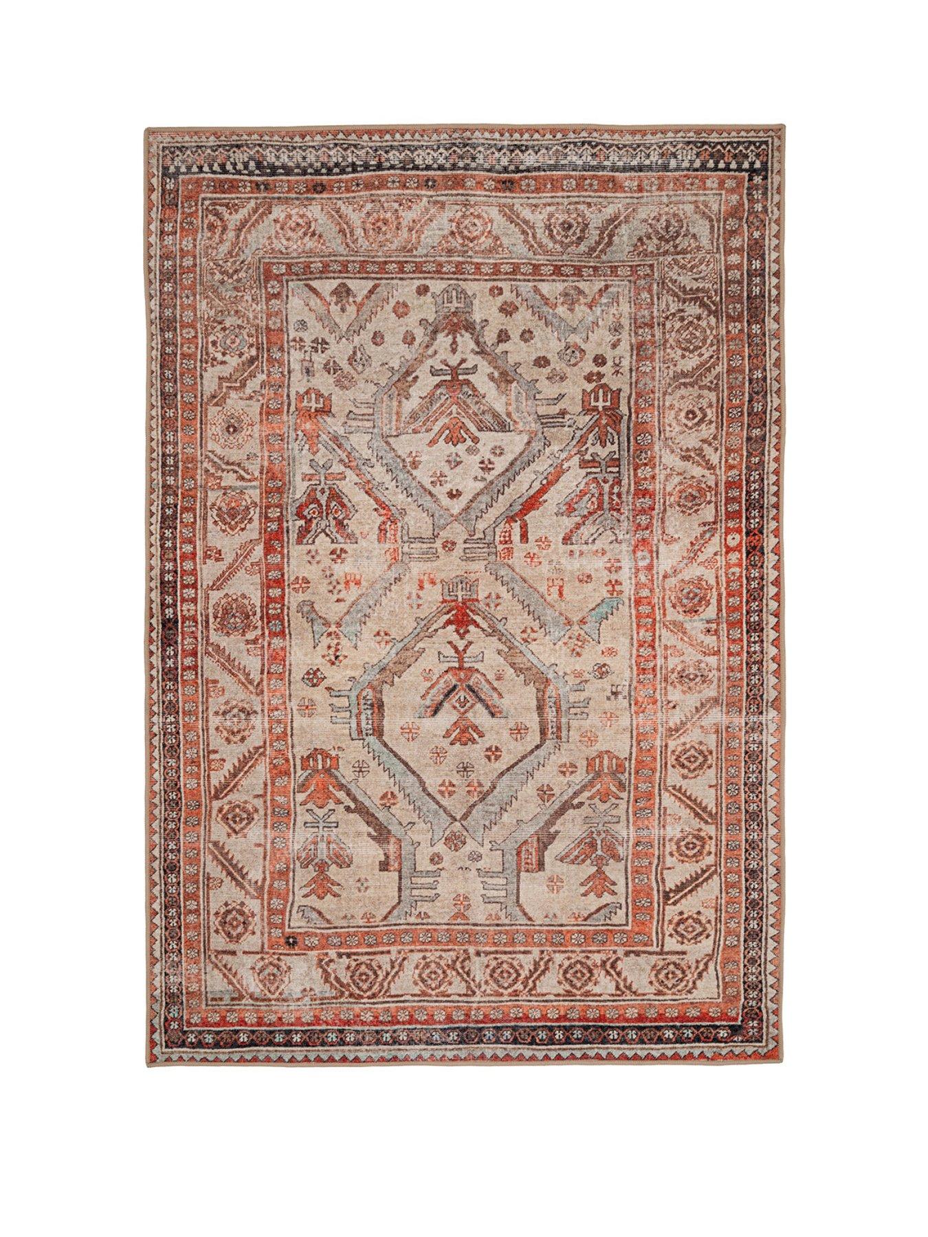Kukoon Distressed Terracotta Washable Rustic Rug - Rowe | Very