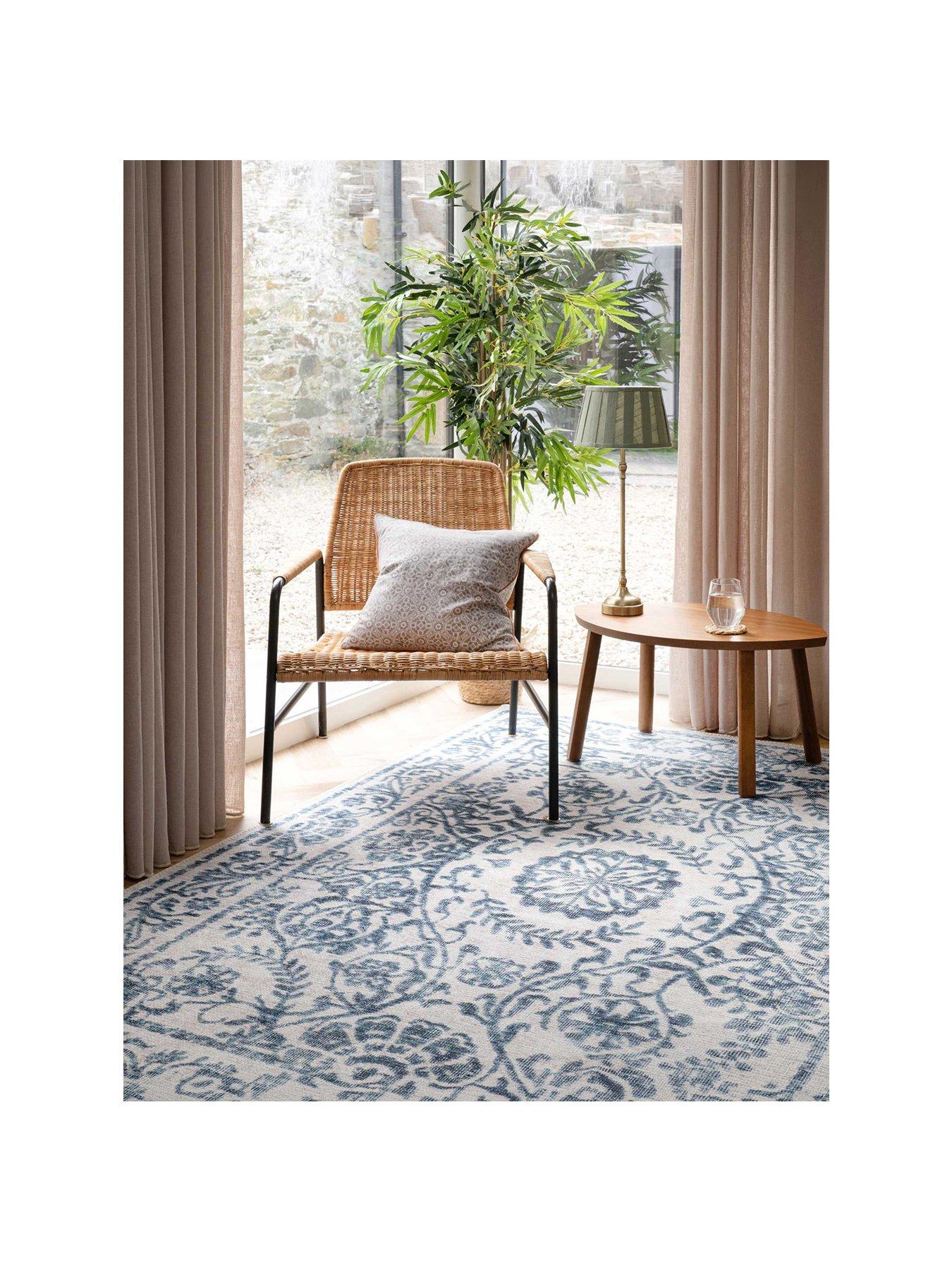 Kukoon Flatwoven Washable Distressed Blue Damask Rug - Bala | Very