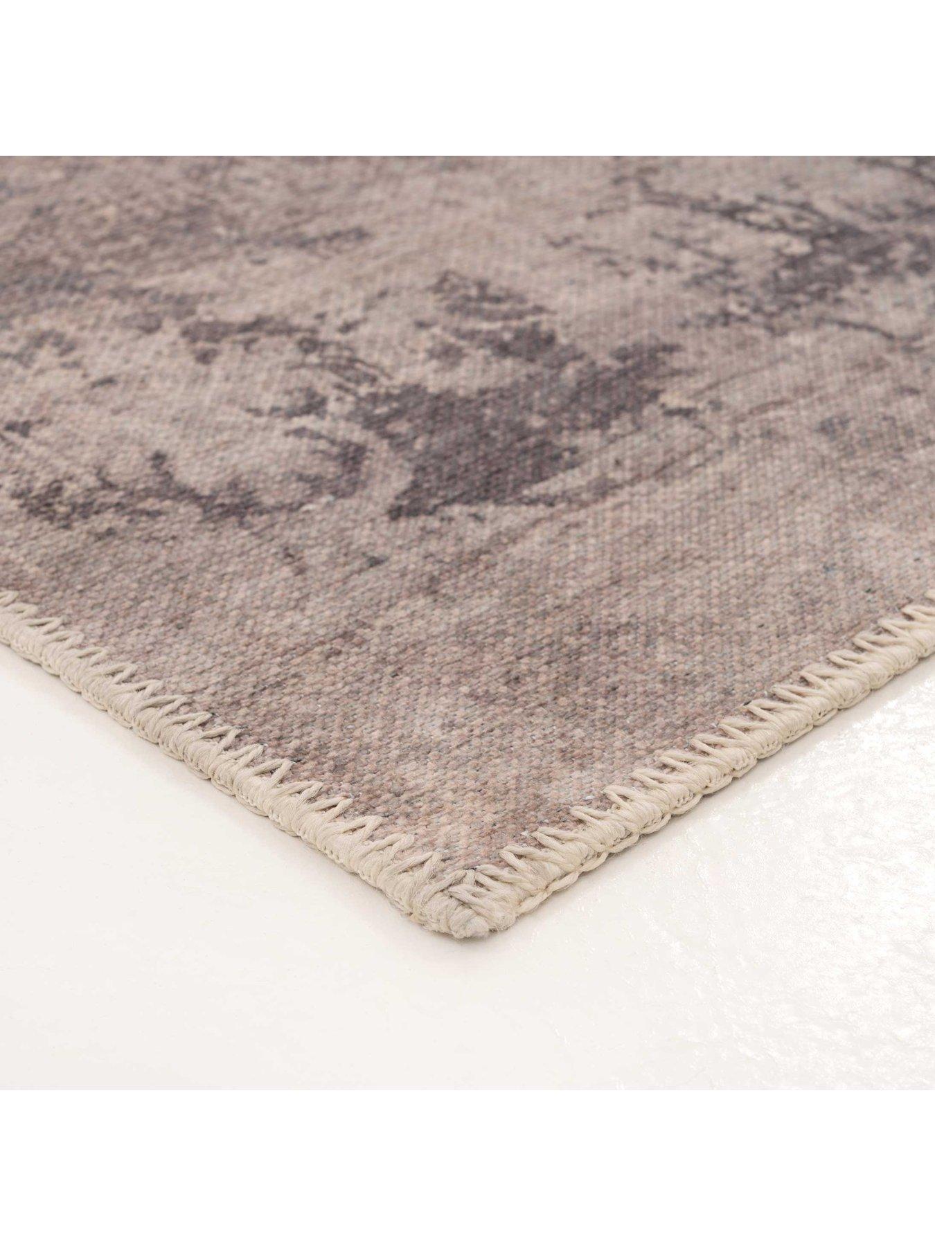 Kukoon Flatwoven Washable Distressed Renaissance Grey Beige Rug - Fleur ...