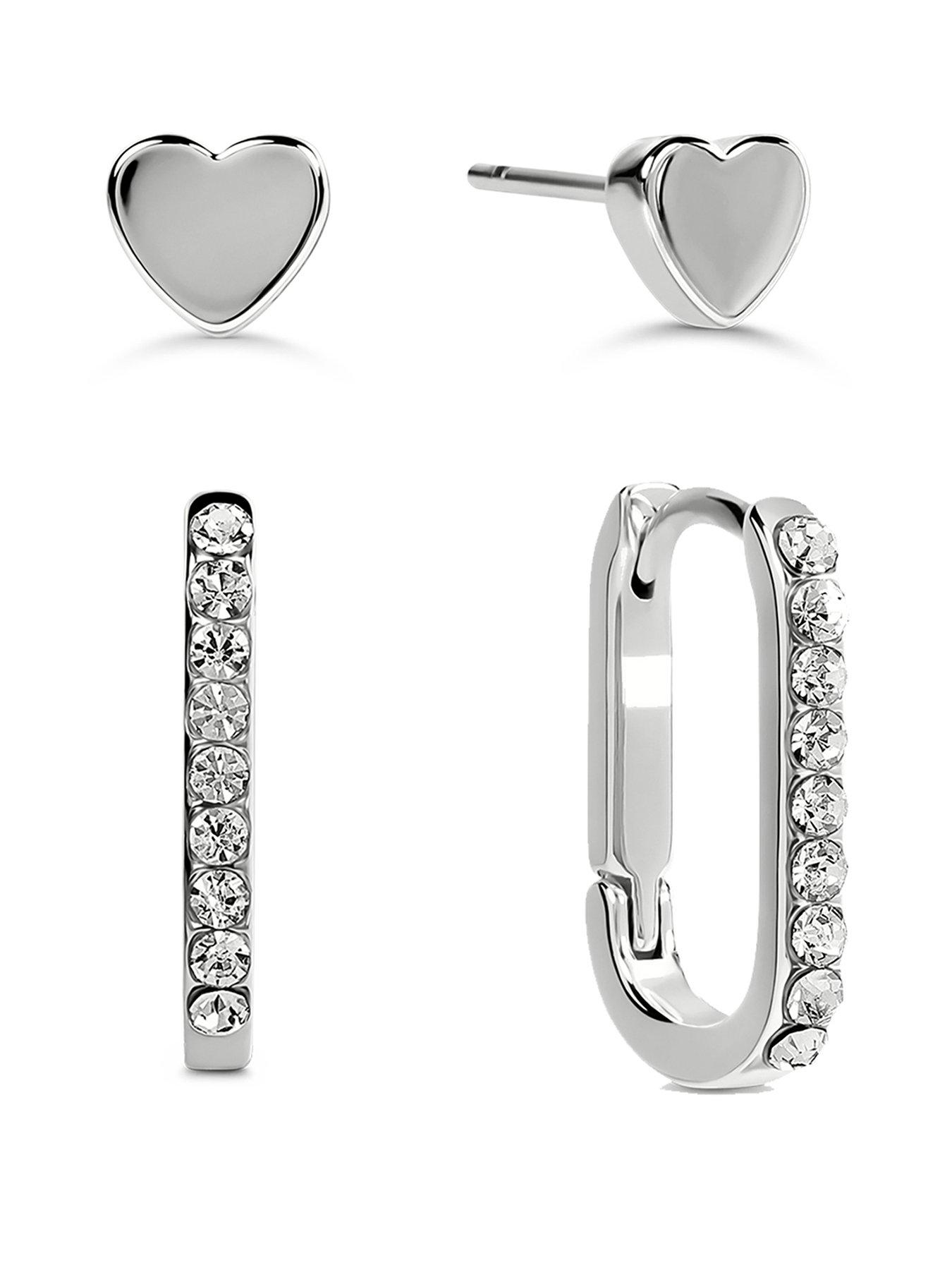 Radley Silver Plated Stone Set Huggie Hoops  &  Heart Stud Twin Pack